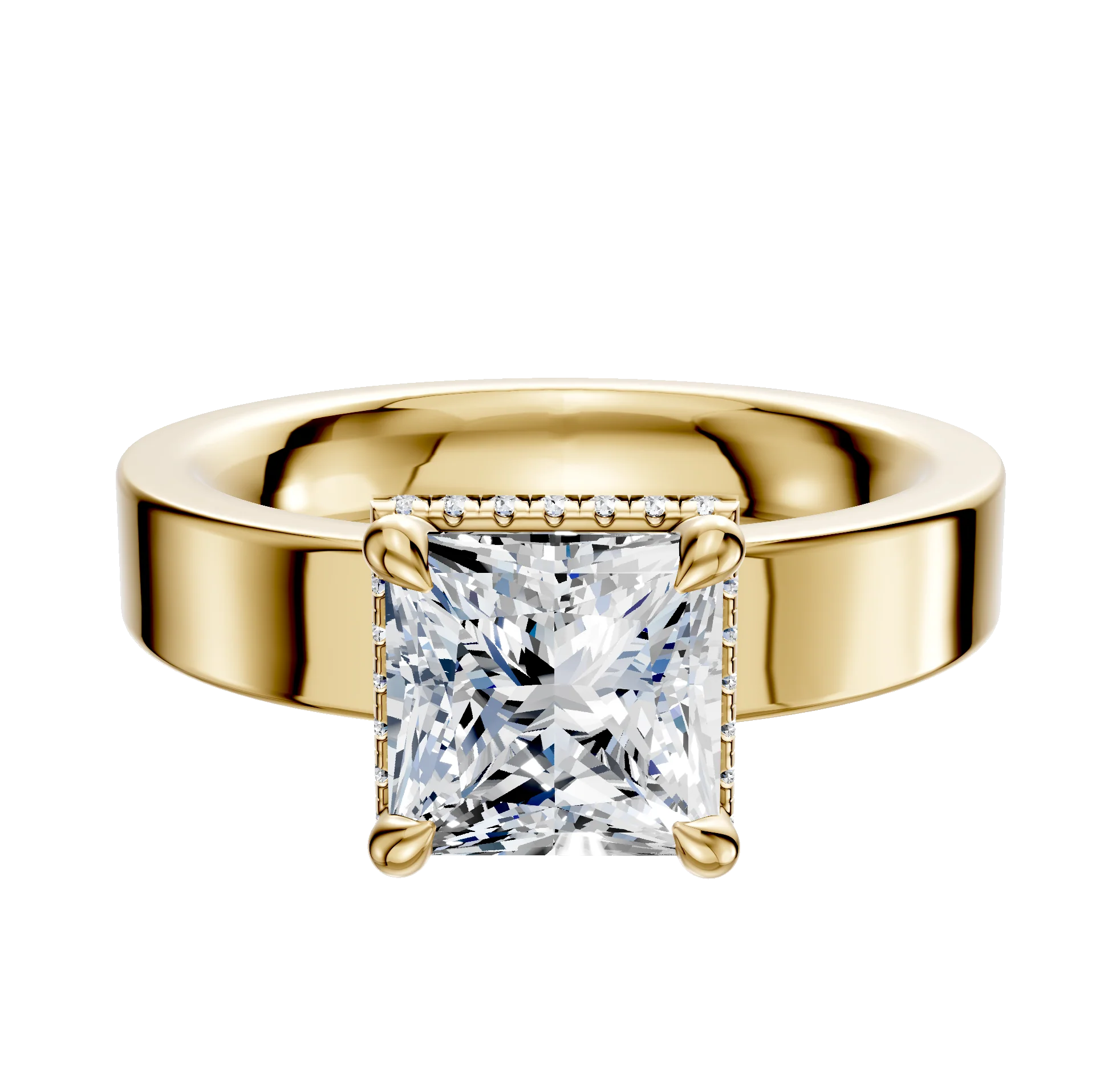 18K Yellow Gold 4 Prong Collar Classic Flat 4.0mm Engagement Ring