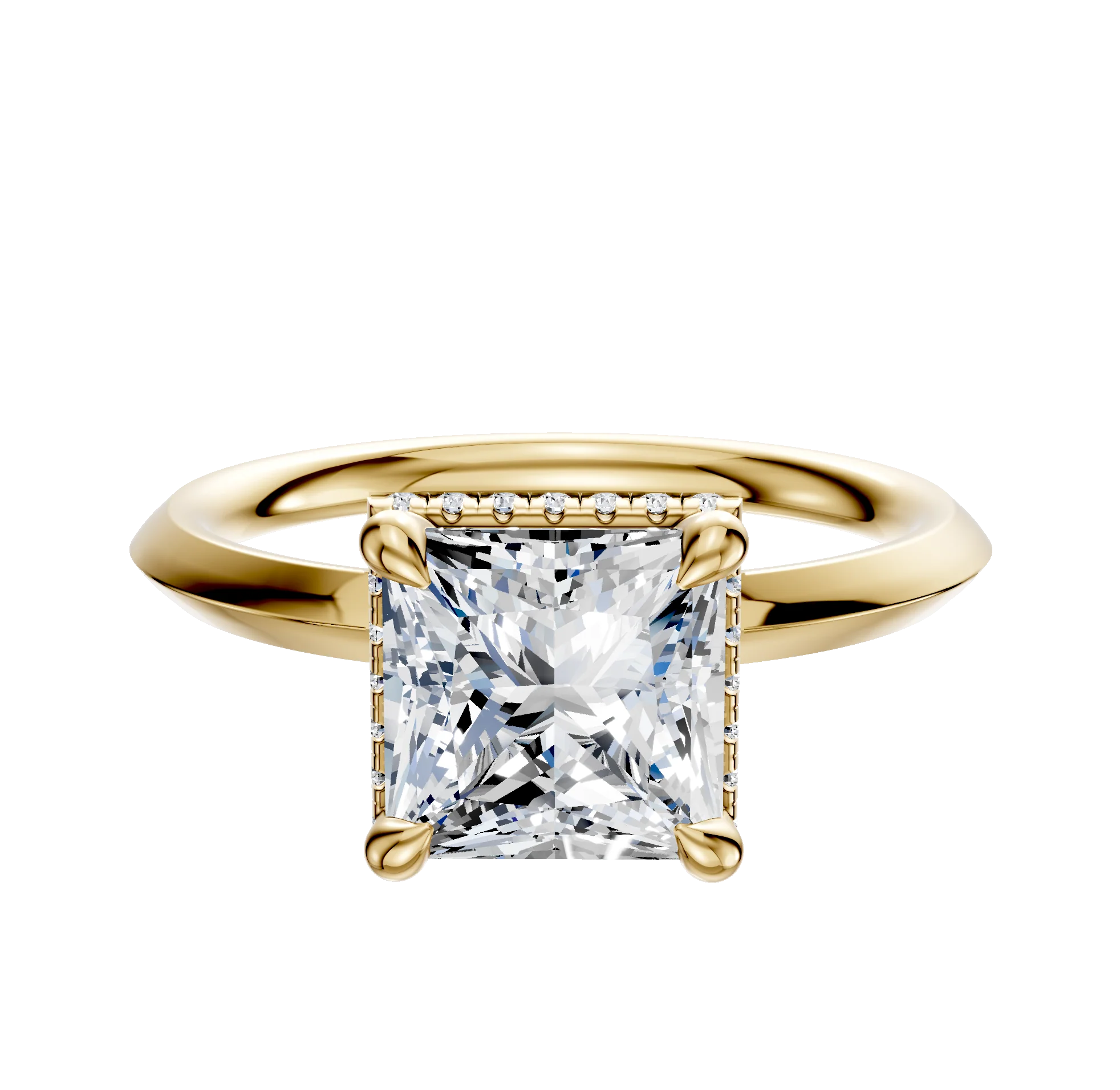 18K Yellow Gold 4 Prong Collar Classic Knife Edge 2.0mm Engagement Ring