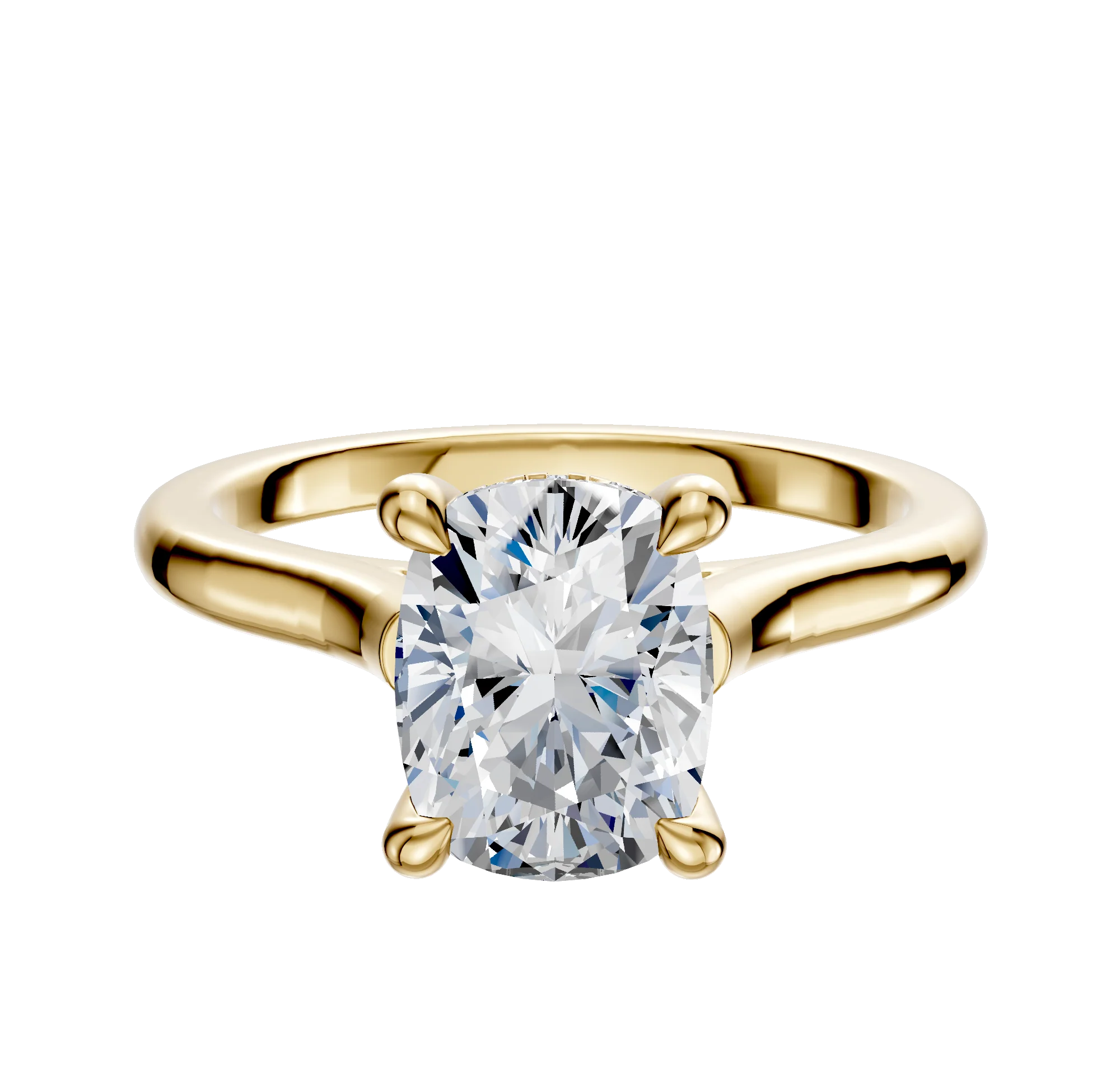 18K Yellow Gold 4 Prong Hidden Halo Cathedral Dome 2.0mm Engagement Ring