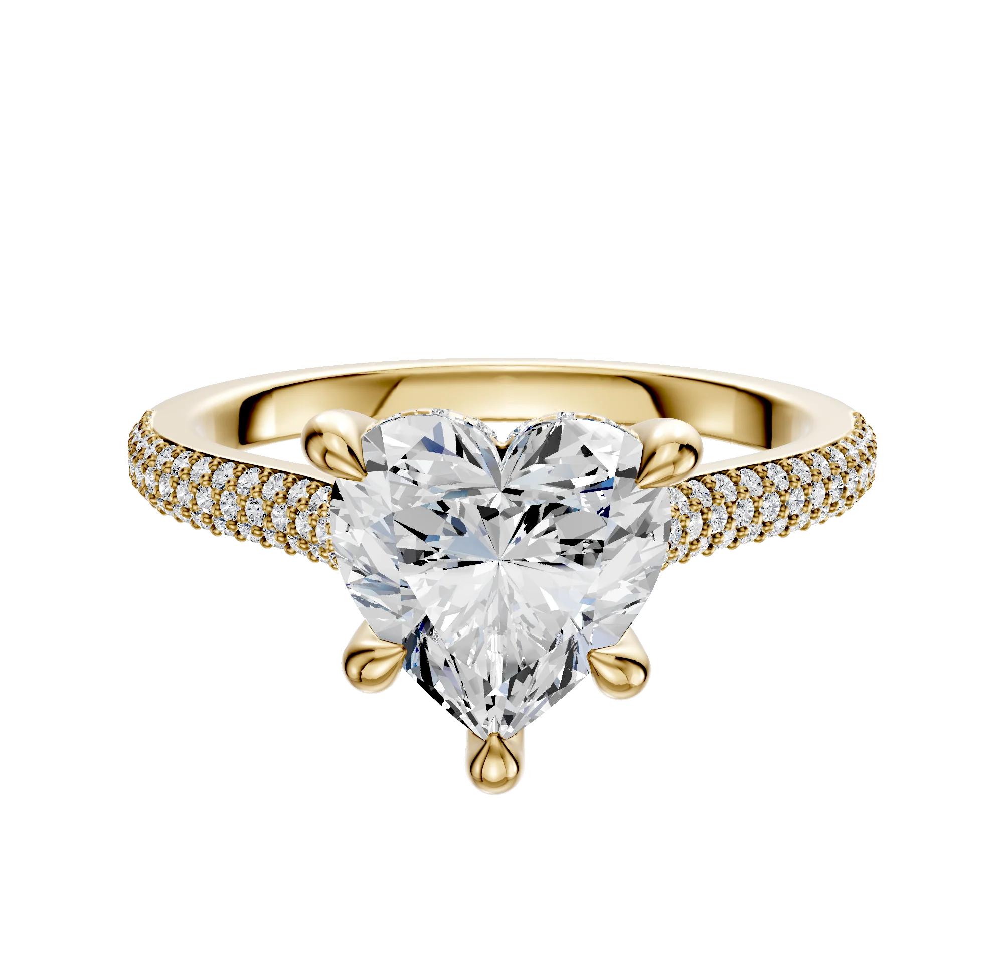 18K Yellow Gold 4 Prong Hidden Halo Cathedral Dome 3-Row-Pave 2.0mm Engagement Ring