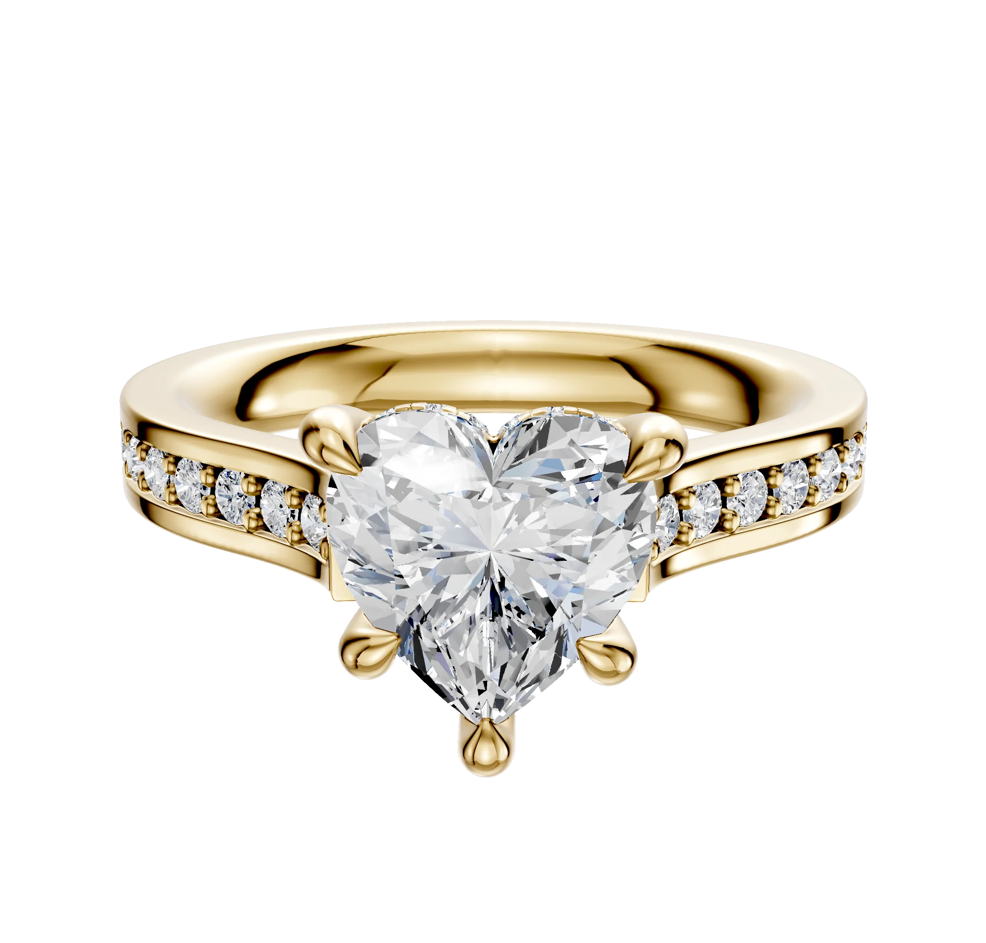 18K Yellow Gold 4 Prong Hidden Halo Cathedral Flat 1-Row-Pave 2.5mm Engagement Ring