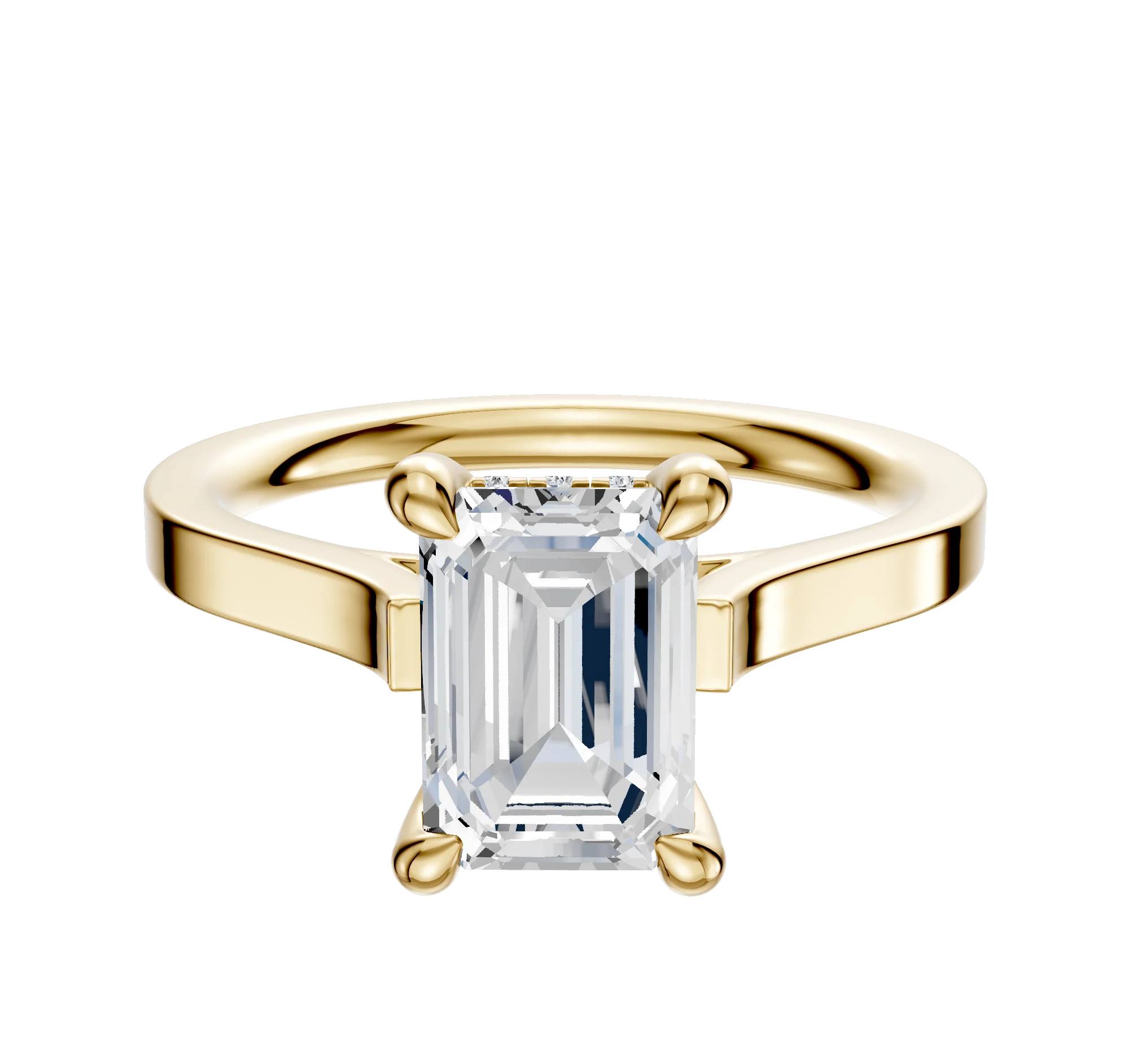 18K Yellow Gold 4 Prong Hidden Halo Cathedral Flat 2.0mm Engagement Ring