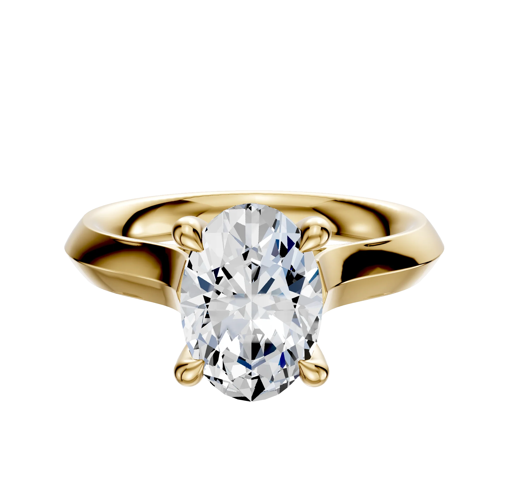 18K Yellow Gold 4 Prong Hidden Halo Cathedral Knife Edge 3.0mm Engagement Ring