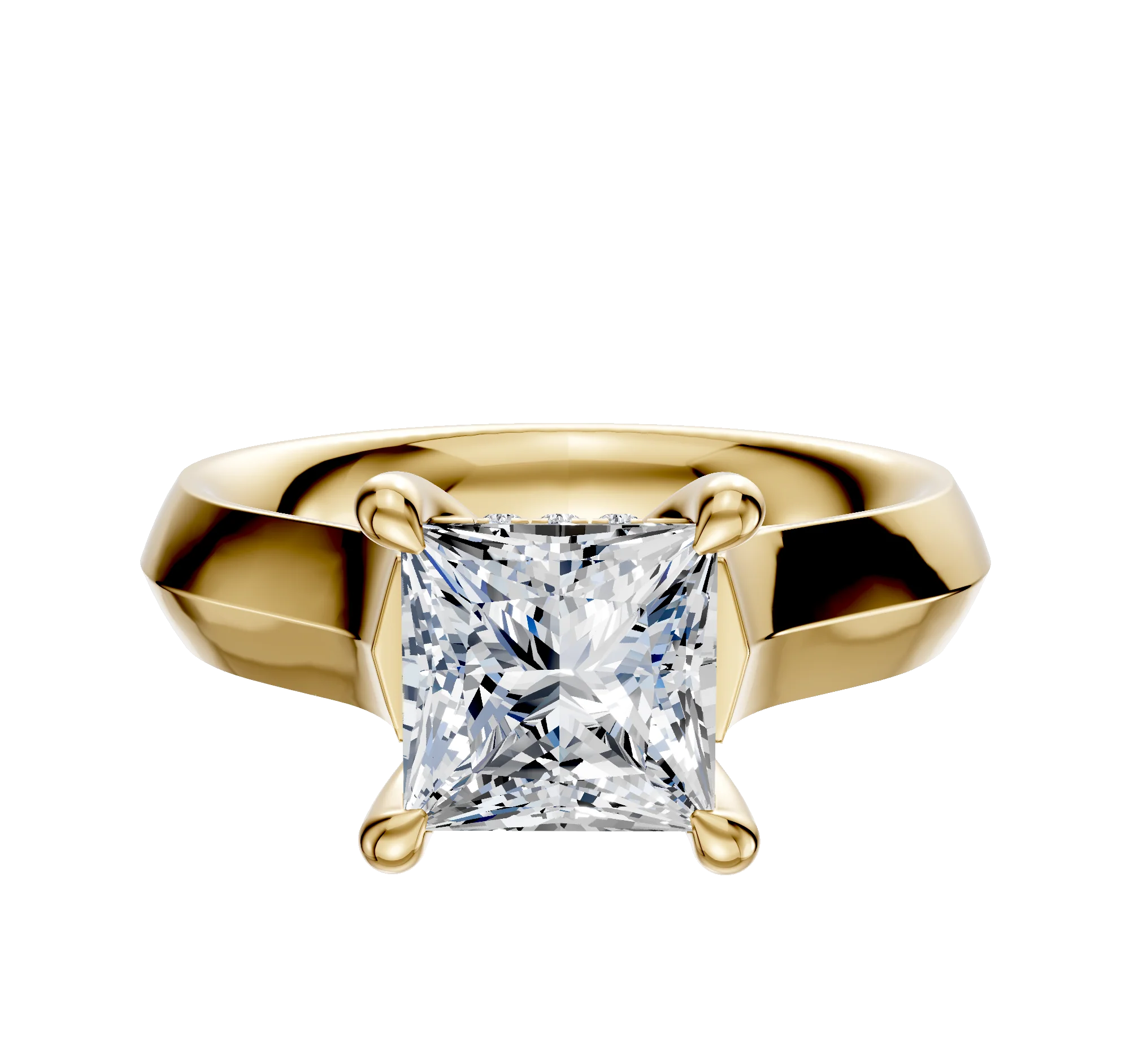 18K Yellow Gold 4 Prong Hidden Halo Cathedral Knife Edge 4.0mm Engagement Ring