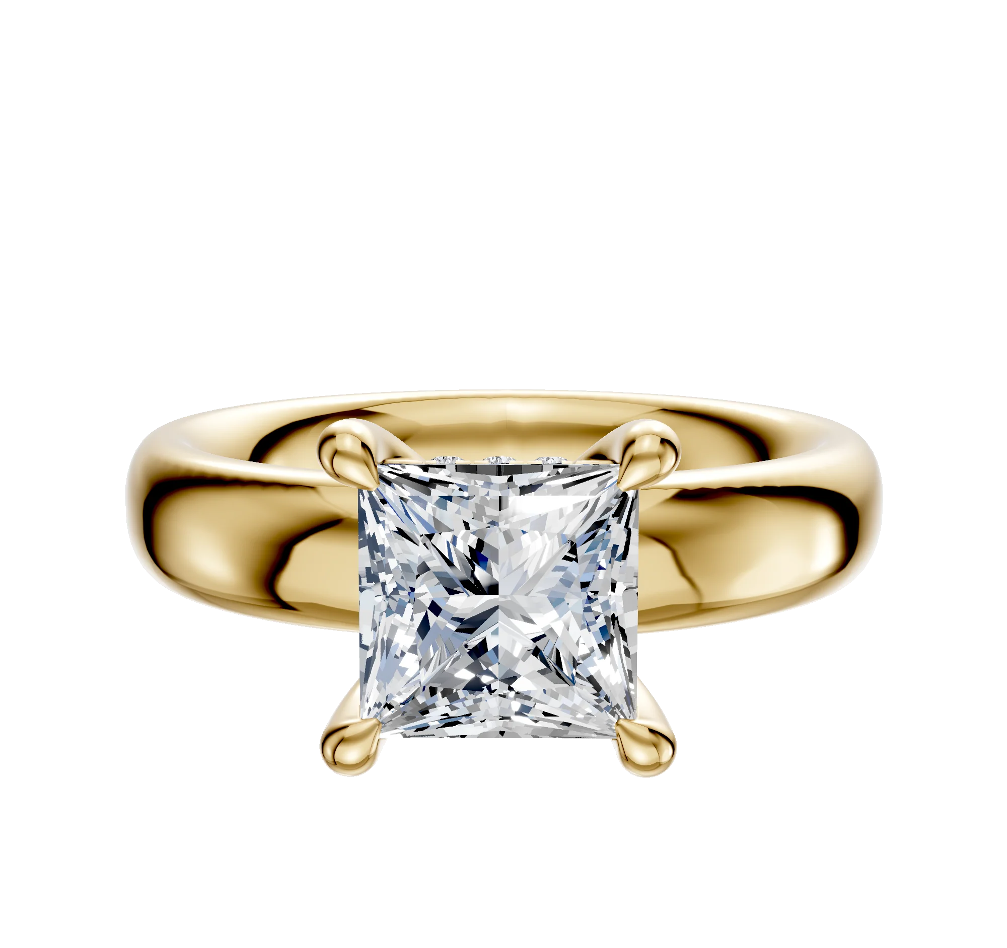18K Yellow Gold 4 Prong Hidden Halo Classic Dome 4.0mm Engagement Ring