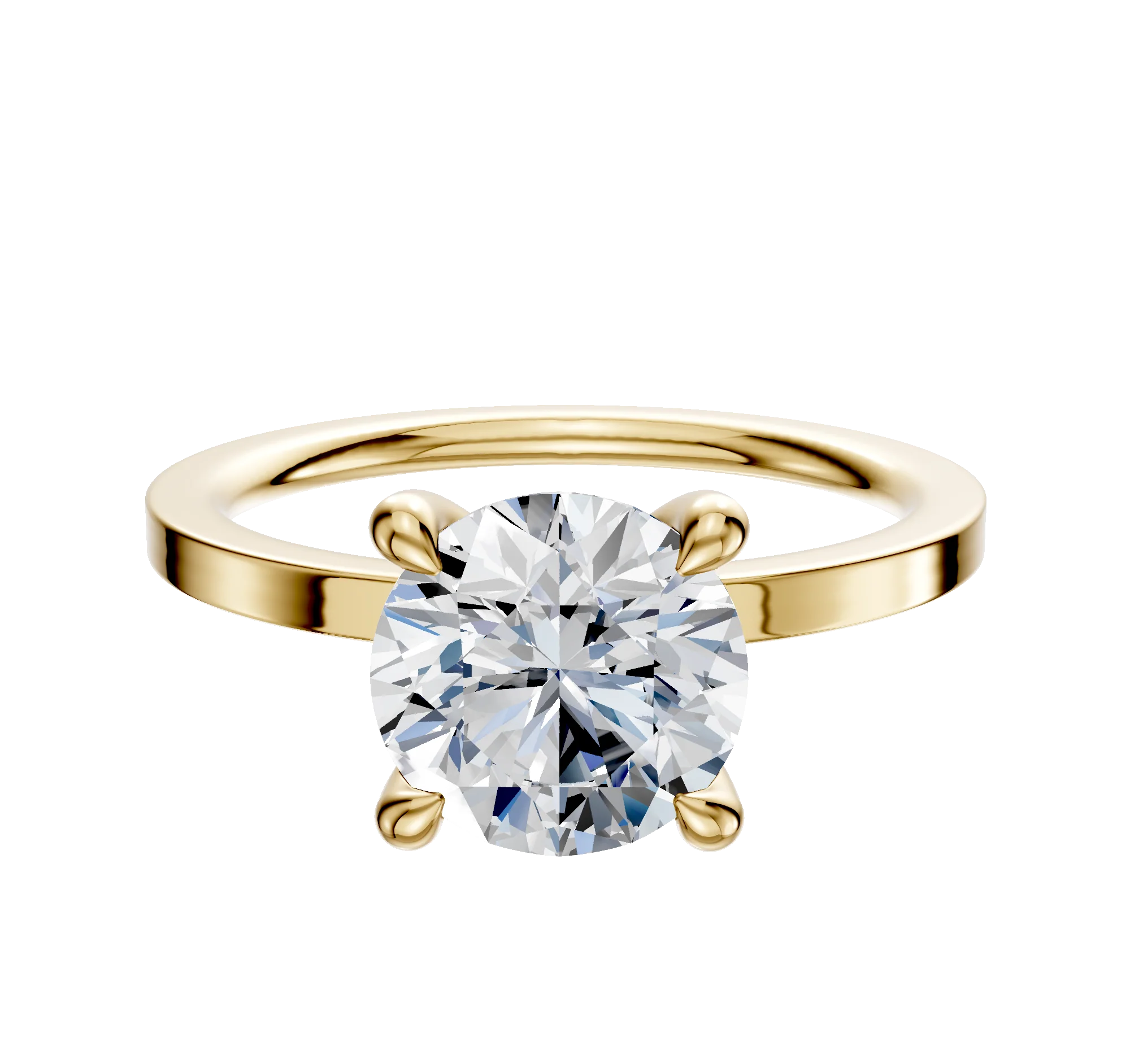 18K Yellow Gold 4 Prong Hidden Halo Classic Flat 1.5mm Engagement Ring