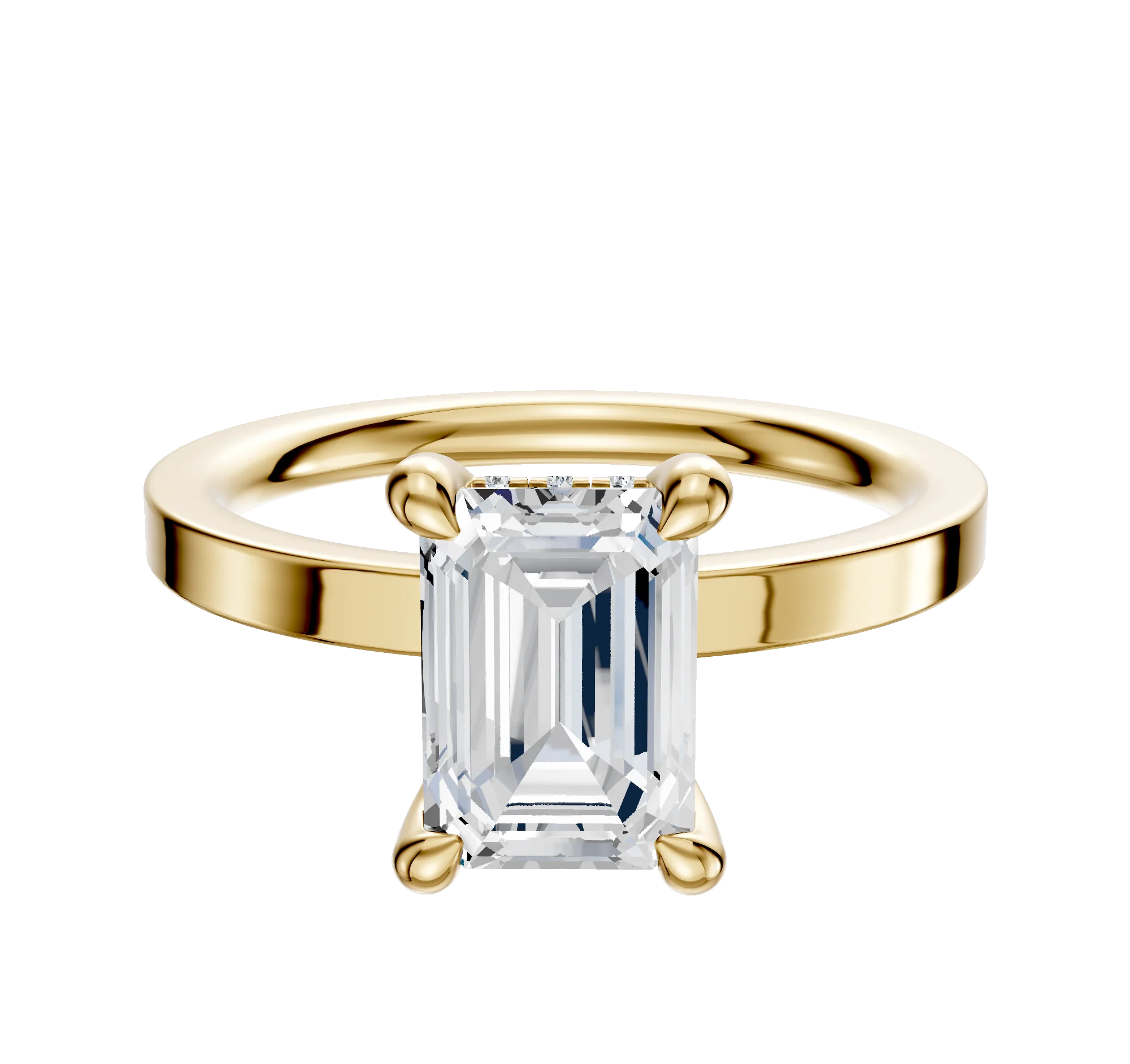 18K Yellow Gold 4 Prong Hidden Halo Classic Flat 2.0mm Engagement Ring