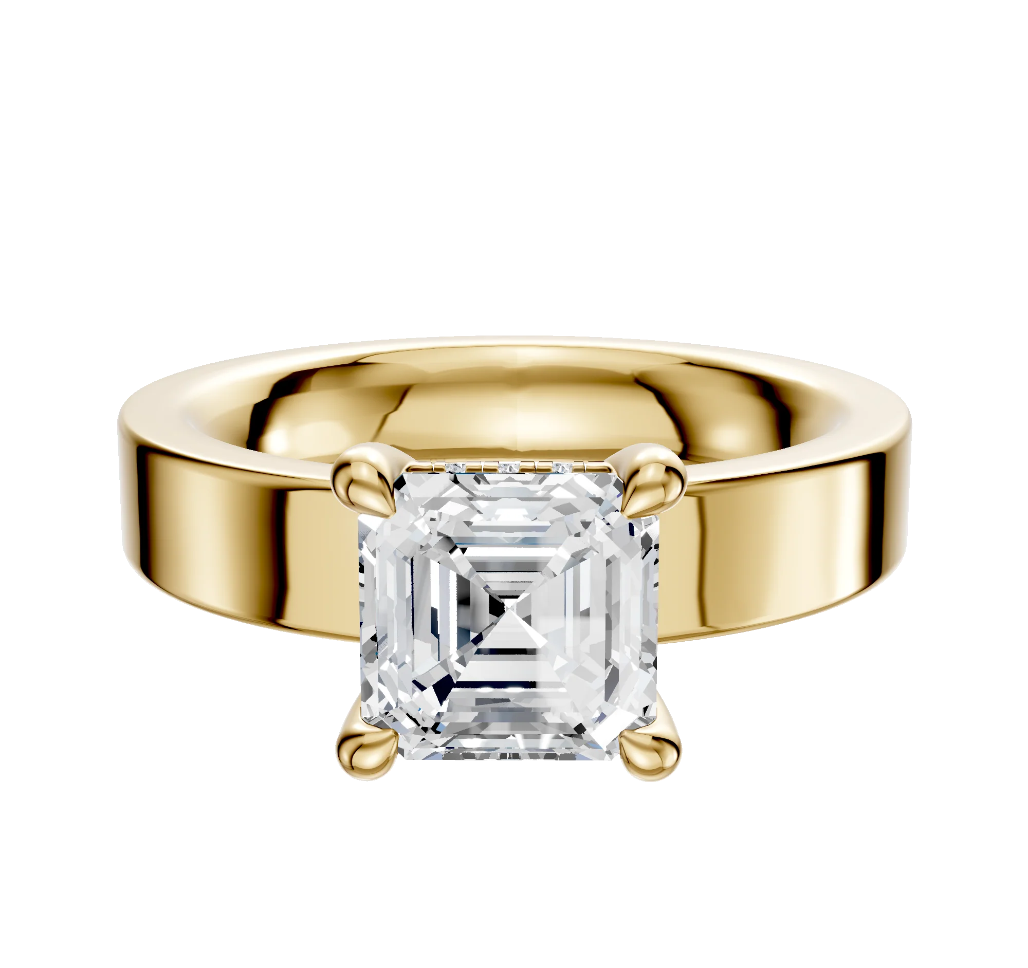 18K Yellow Gold 4 Prong Hidden Halo Classic Flat 4.0mm Engagement Ring