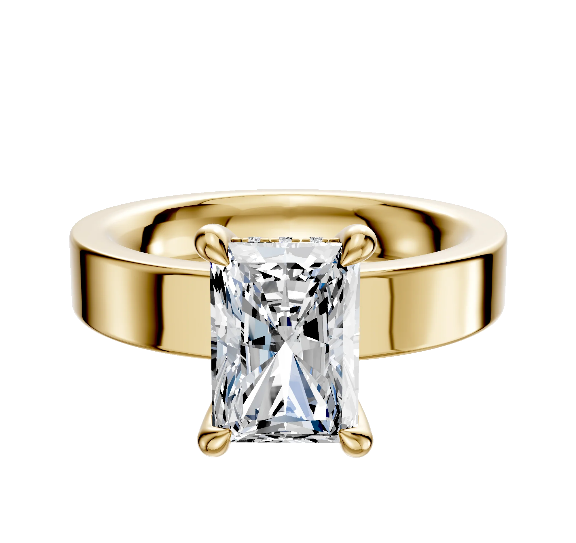 18K Yellow Gold 4 Prong Hidden Halo Classic Flat 4.0mm Engagement Ring