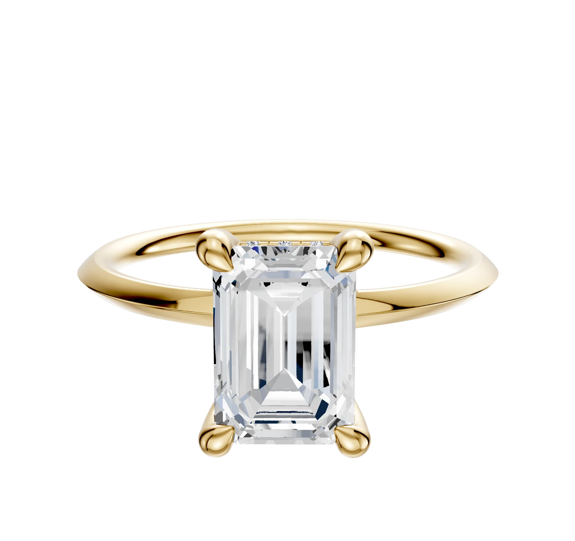 18K Yellow Gold 4 Prong Hidden Halo Classic Knife Edge 1.5mm Engagement Ring