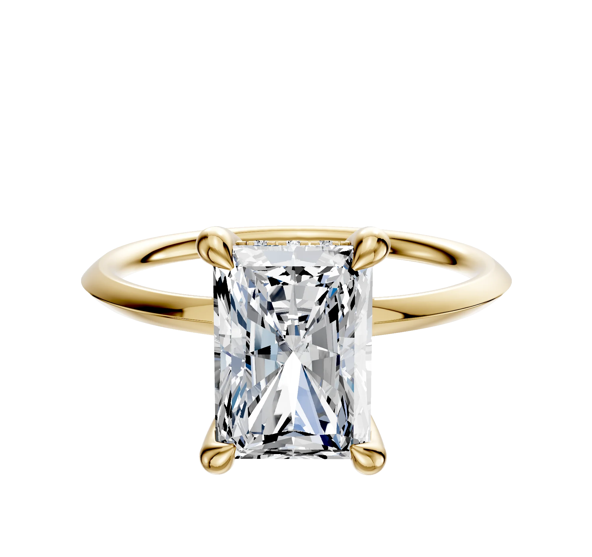 18K Yellow Gold 4 Prong Hidden Halo Classic Knife Edge 1.5mm Engagement Ring