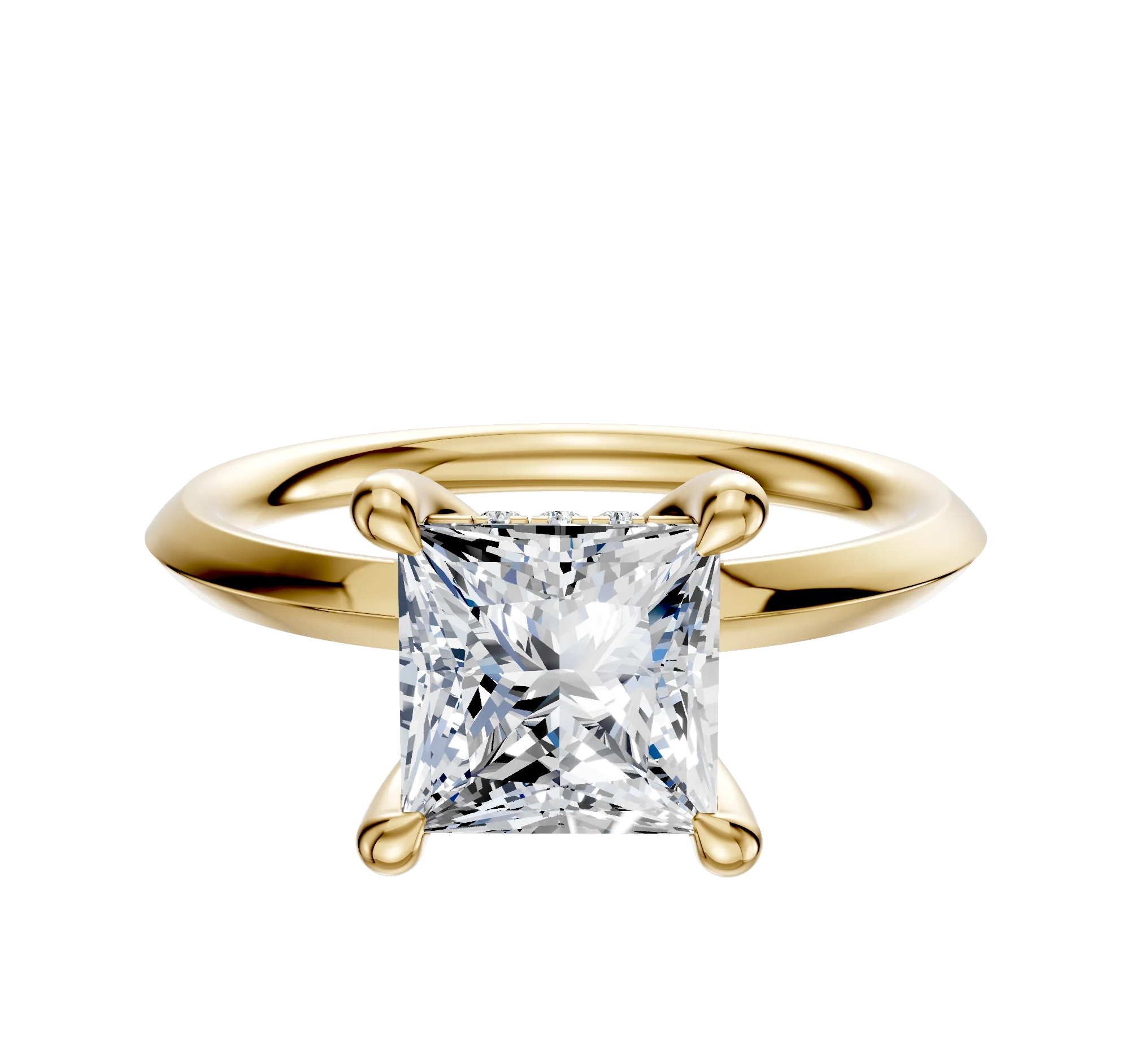 18K Yellow Gold 4 Prong Hidden Halo Classic Knife Edge 2.0mm Engagement Ring