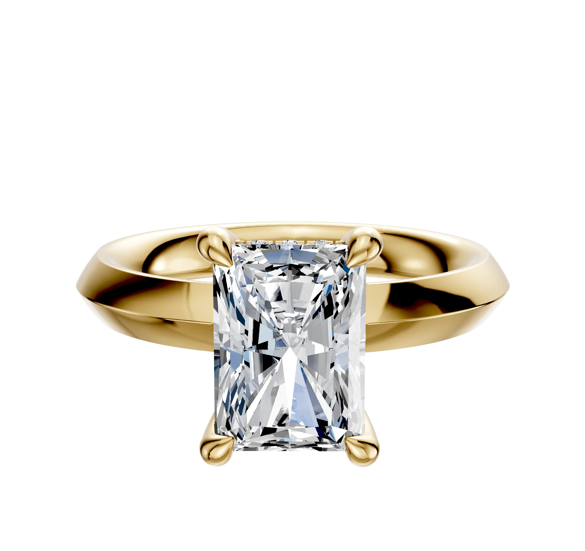 18K Yellow Gold 4 Prong Hidden Halo Classic Knife Edge 3.0mm Engagement Ring