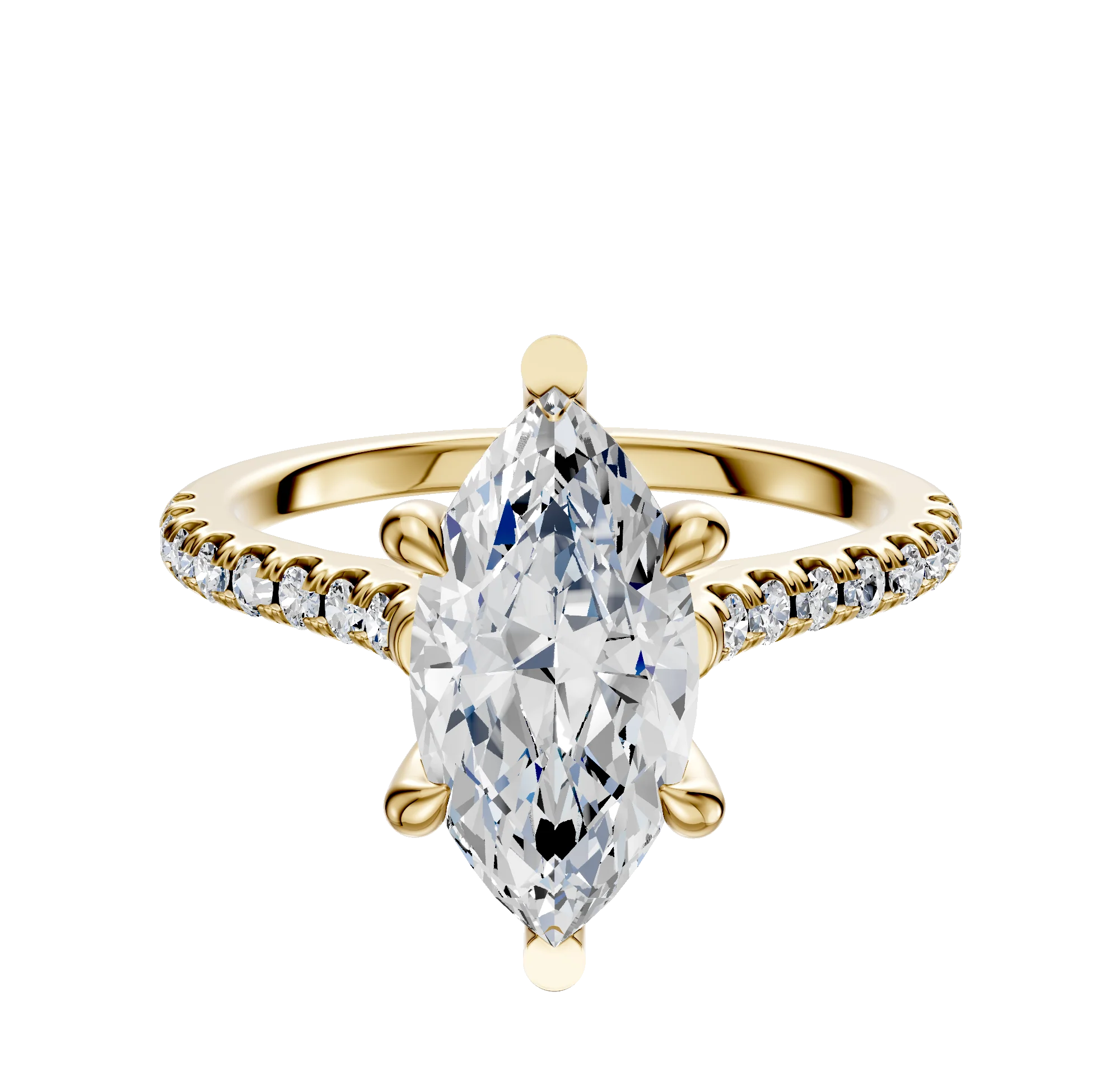 18K Yellow Gold 6 Prong Basket Cathedral Dome 1-Row-Pave 2.5mm Engagement Ring