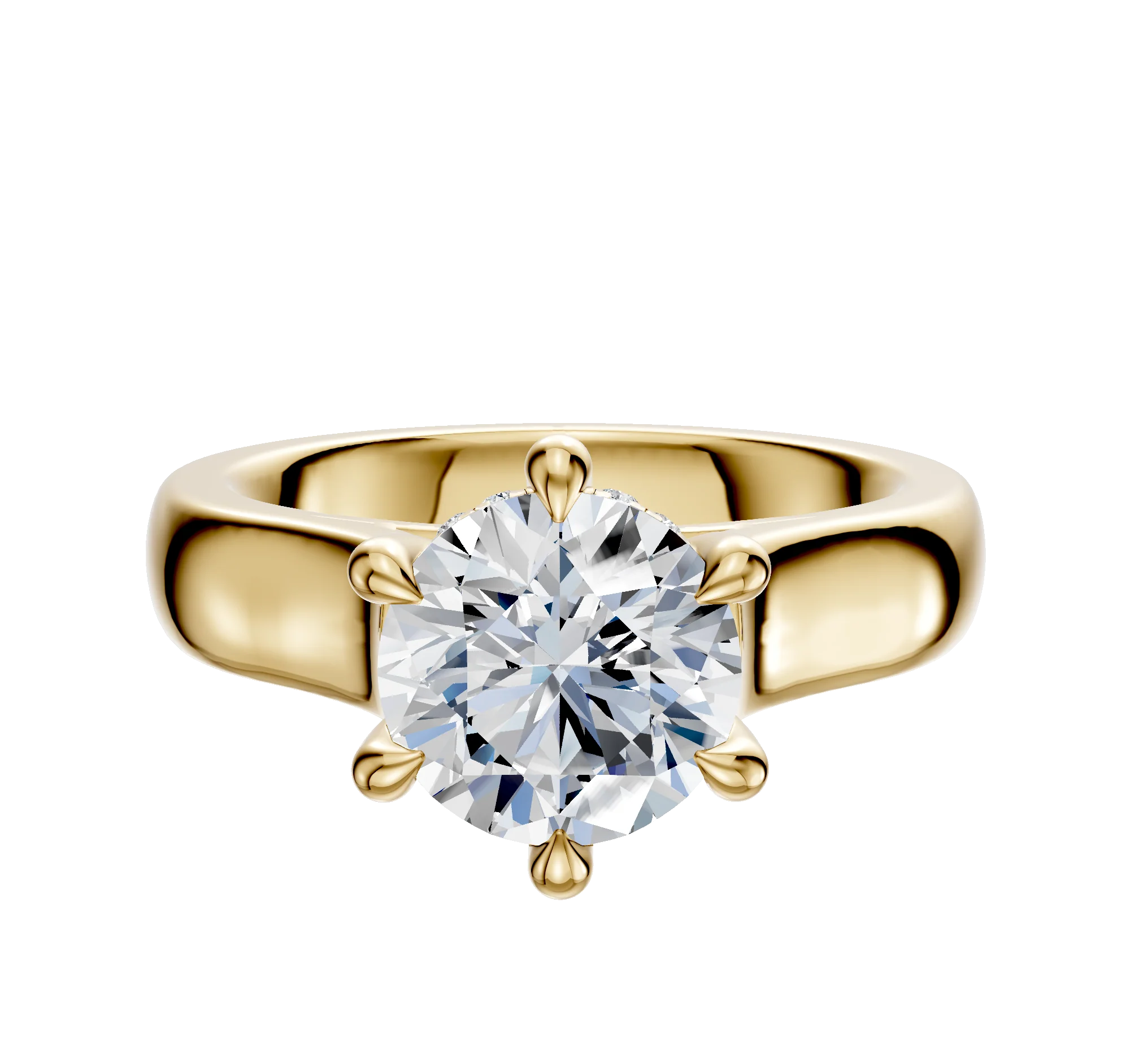 18K Yellow Gold 6 Prong Hidden Halo Cathedral Dome 4.0mm Engagement Ring