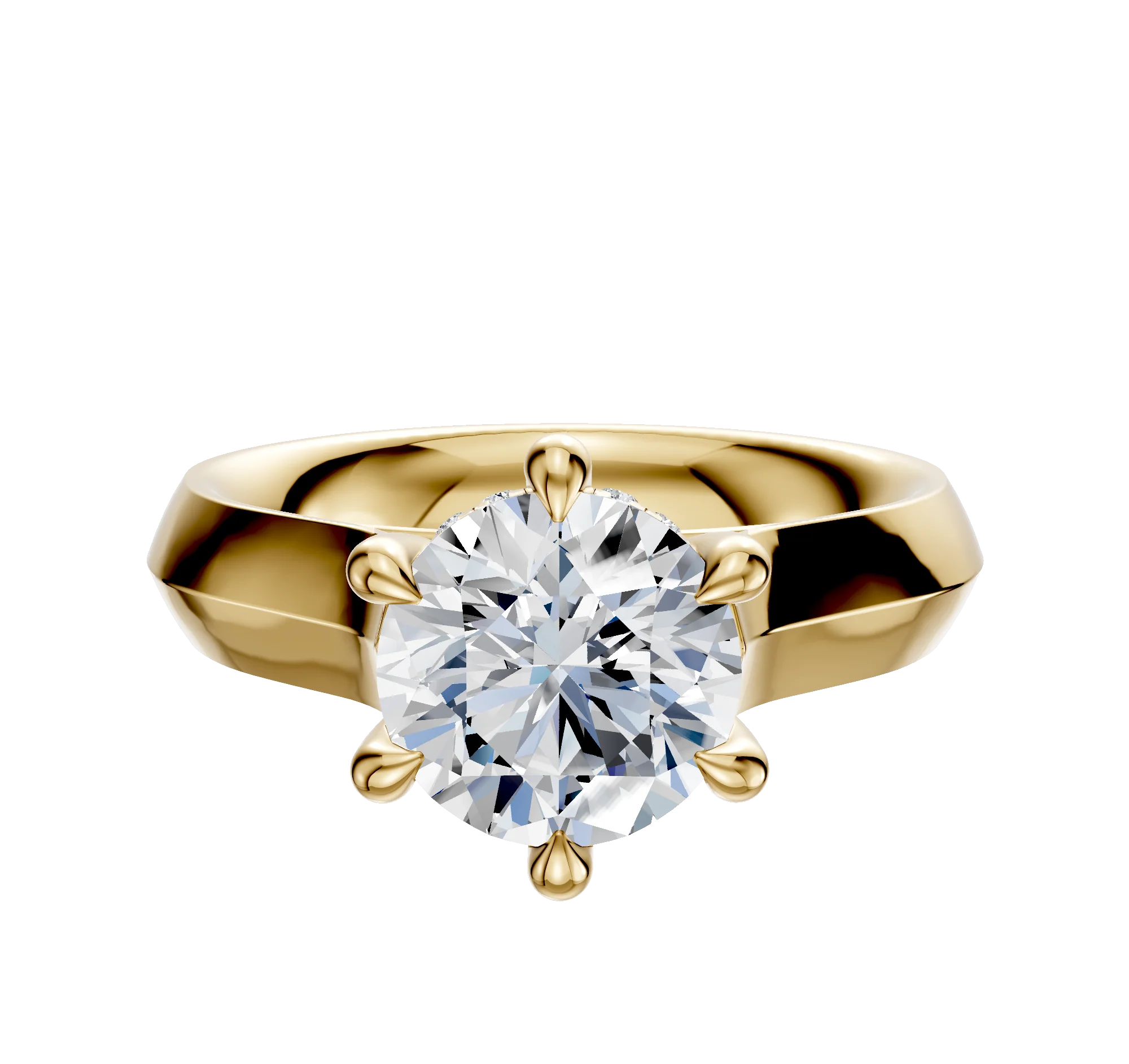 18K Yellow Gold 6 Prong Hidden Halo Cathedral Knife Edge 4.0mm Engagement Ring