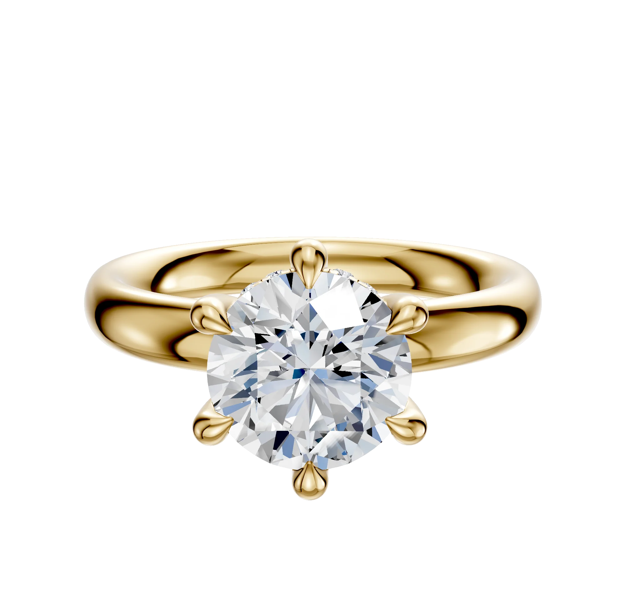 18K Yellow Gold 6 Prong Hidden Halo Classic Dome 3.0mm Engagement Ring