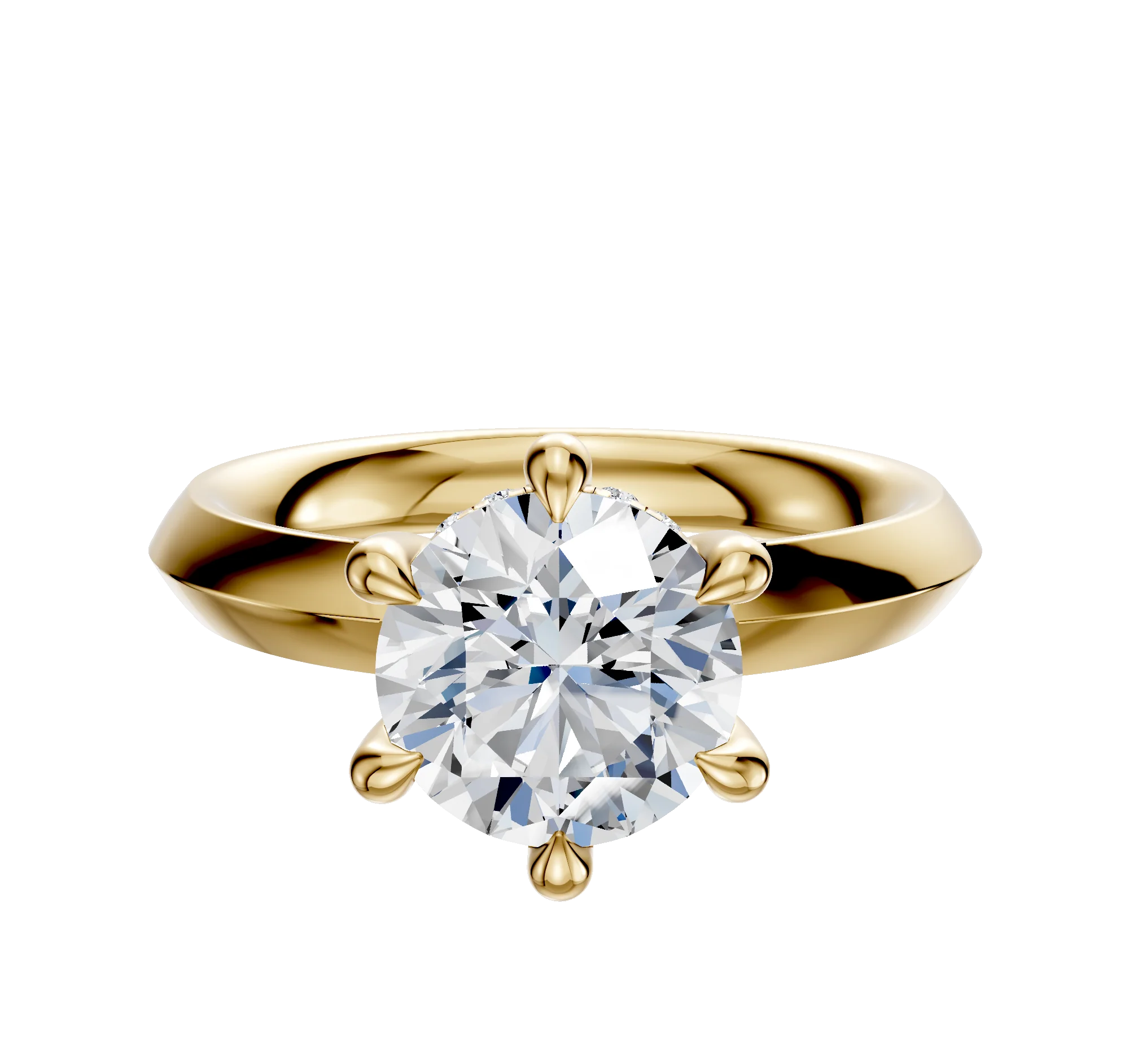 18K Yellow Gold 6 Prong Hidden Halo Classic Knife Edge 3.0mm Engagement Ring