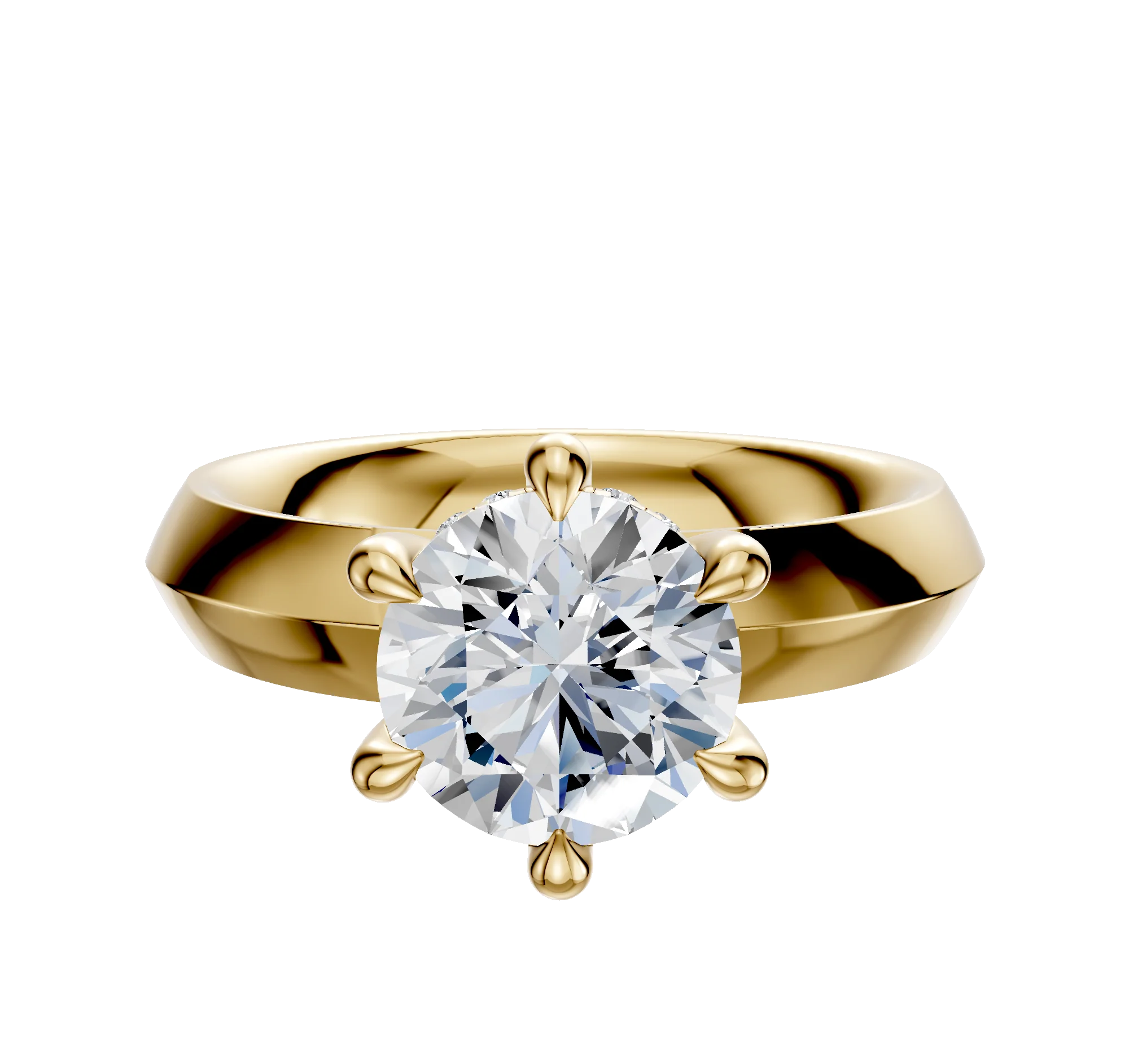 18K Yellow Gold 6 Prong Hidden Halo Classic Knife Edge 4.0mm Engagement Ring