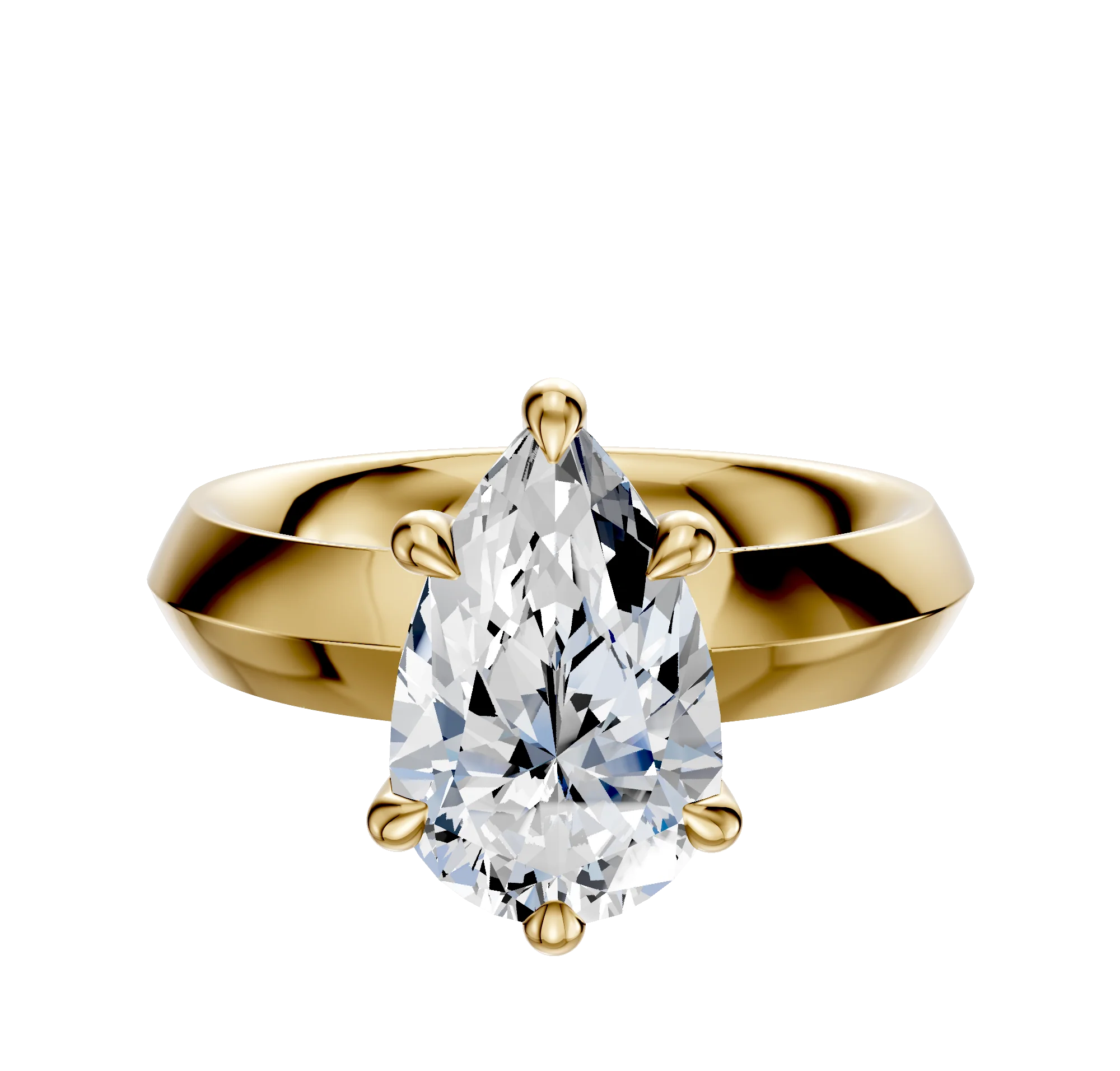 18K Yellow Gold 6 Prong Hidden Halo Classic Knife Edge 4.0mm Engagement Ring