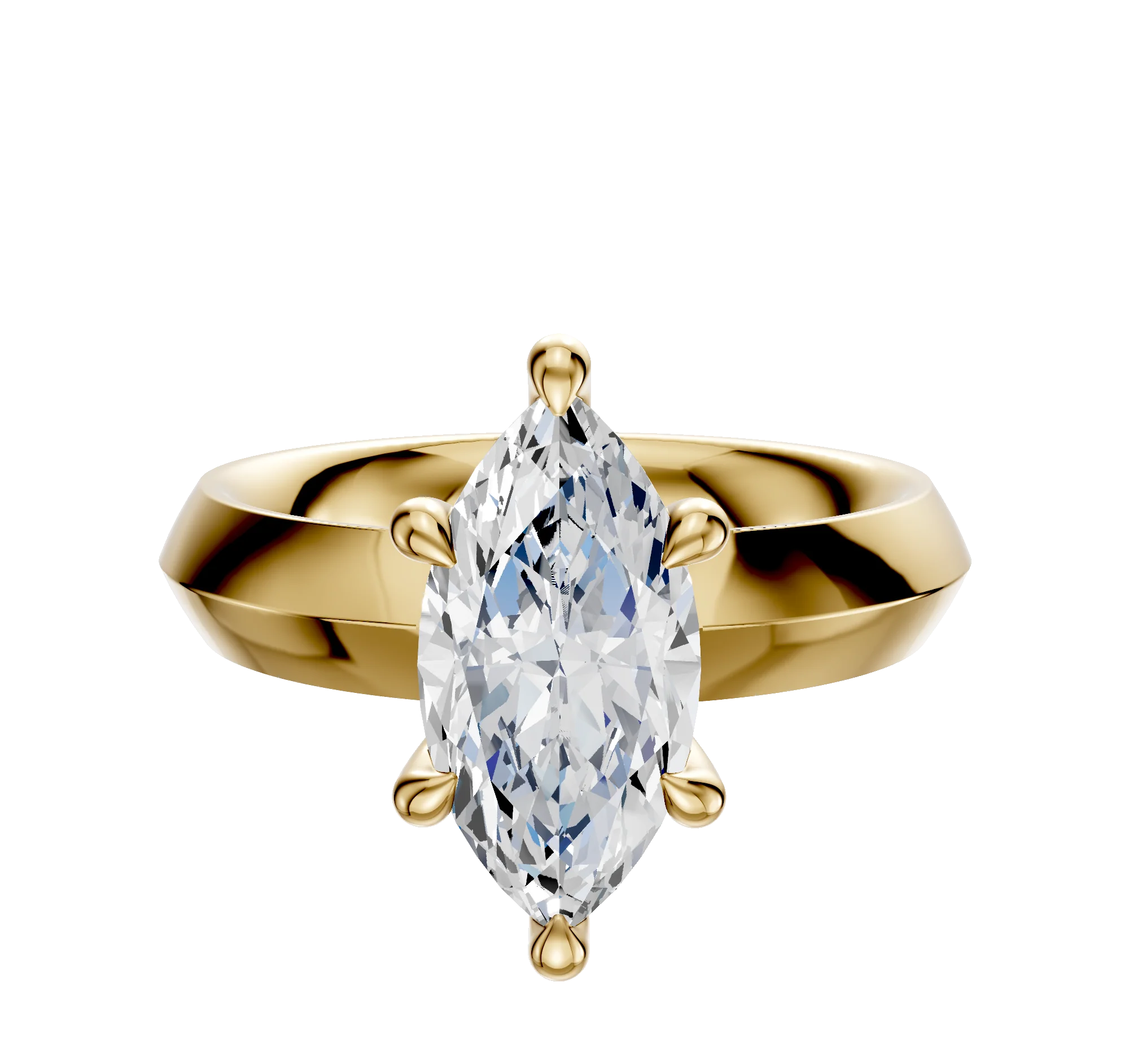 18K Yellow Gold 6 Prong Hidden Halo Classic Knife Edge 4.0mm Engagement Ring