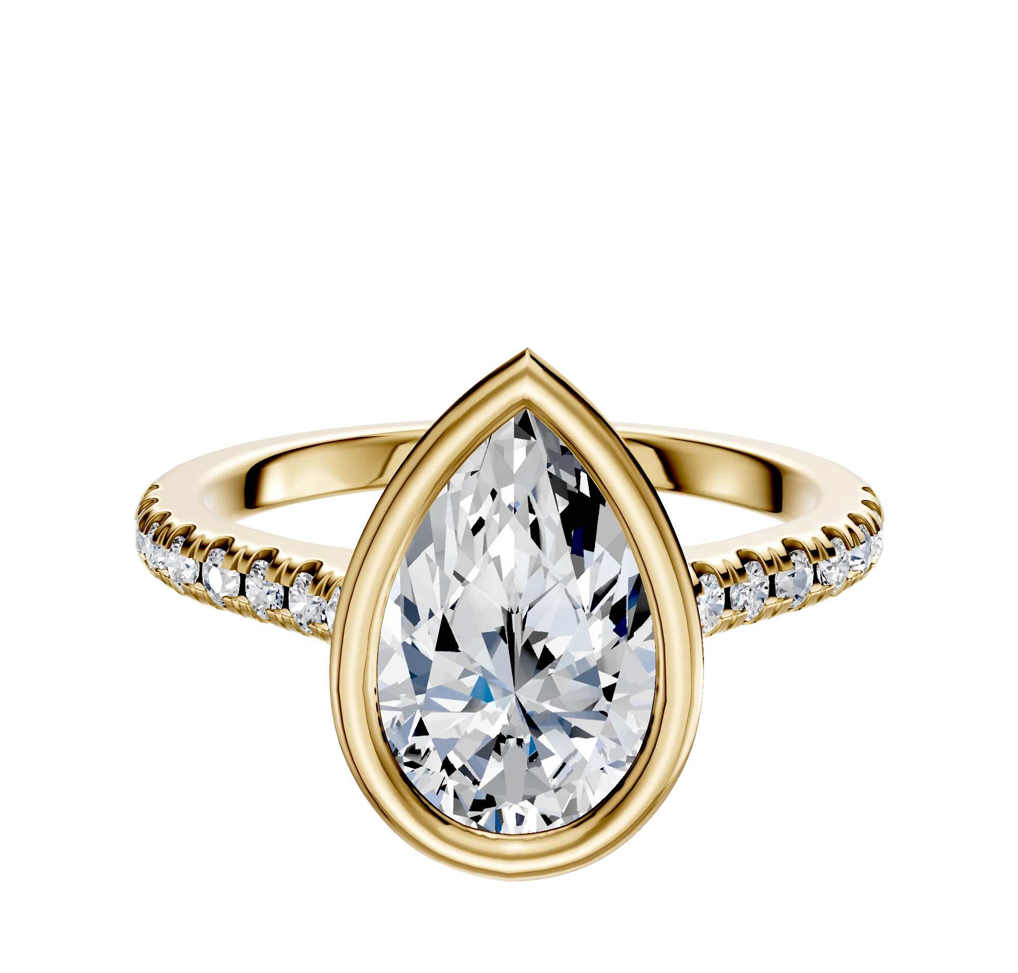 18K Yellow Gold Bezel Full Bezel East/West Cathedral Dome 1-Row-Pave 2.5mm Engagement Ring