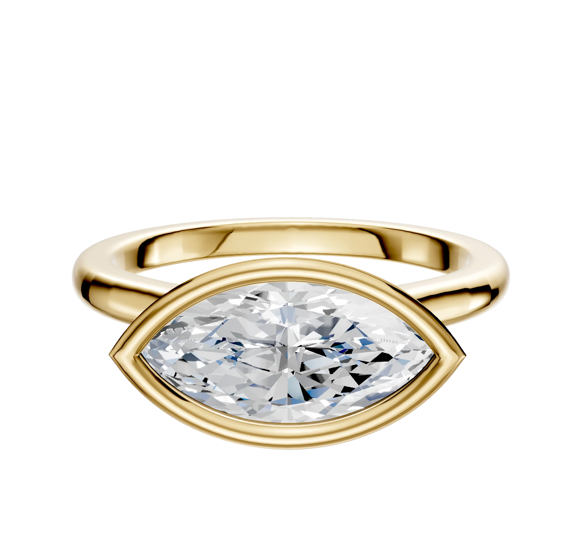 18K Yellow Gold Bezel Full Bezel East/West Cathedral Dome 2.0mm Engagement Ring