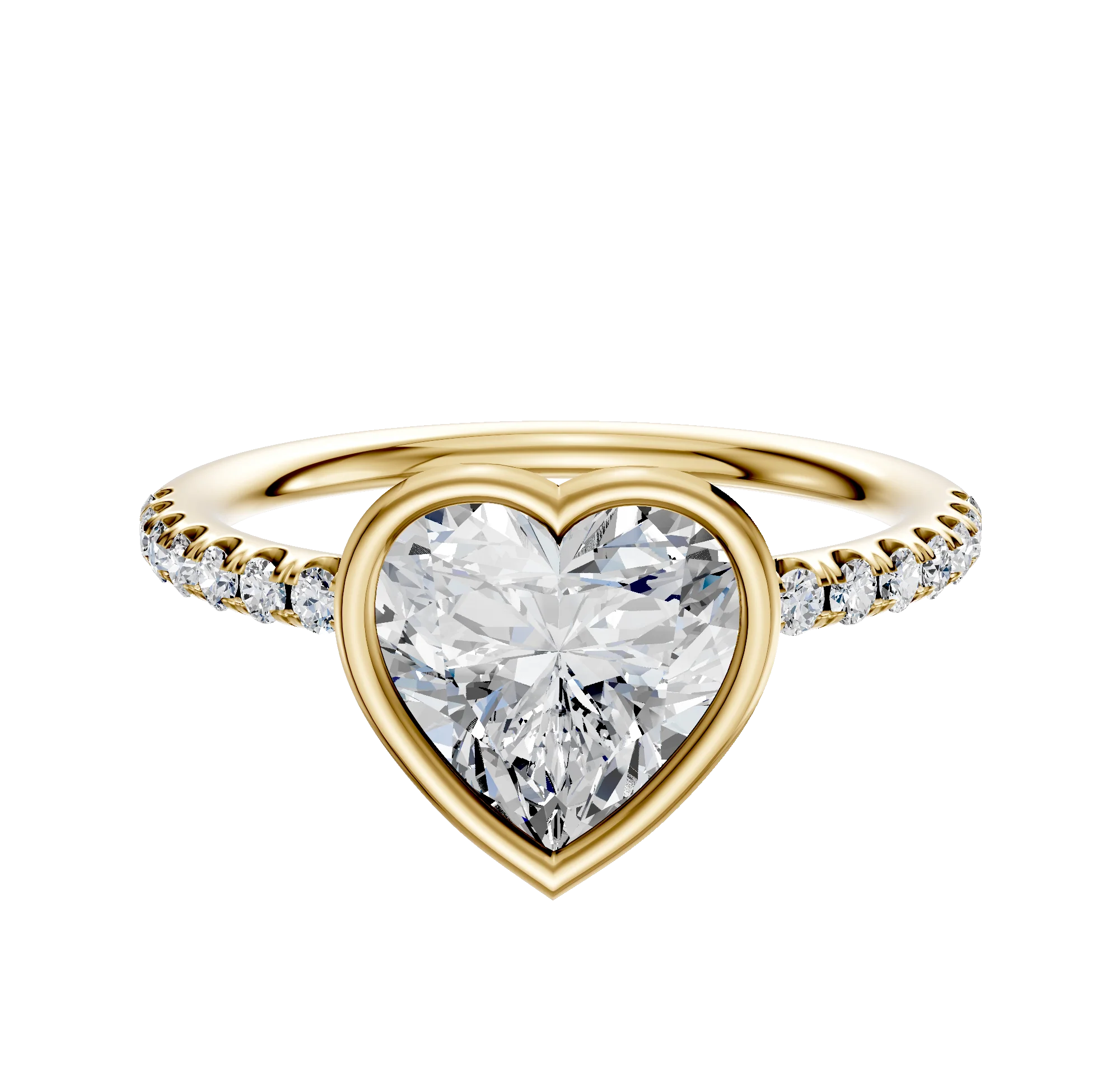 18K Yellow Gold Bezel Full Bezel East/West Classic Dome 1-Row-Pave 2.5mm Engagement Ring