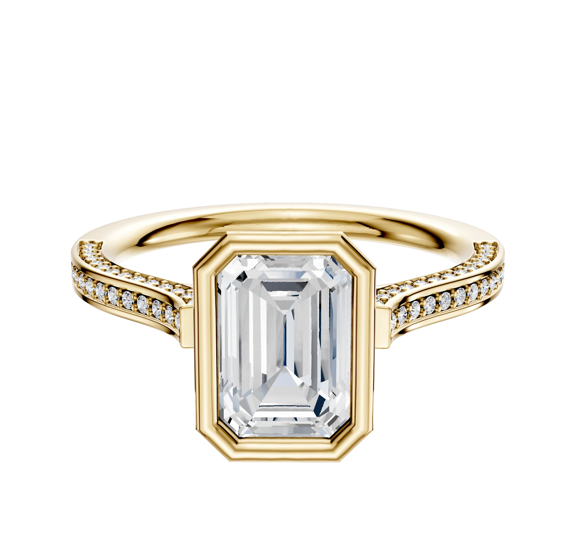 18K Yellow Gold Bezel Full Bezel North/South Cathedral Flat 3-Row-Pave 2.0mm Engagement Ring