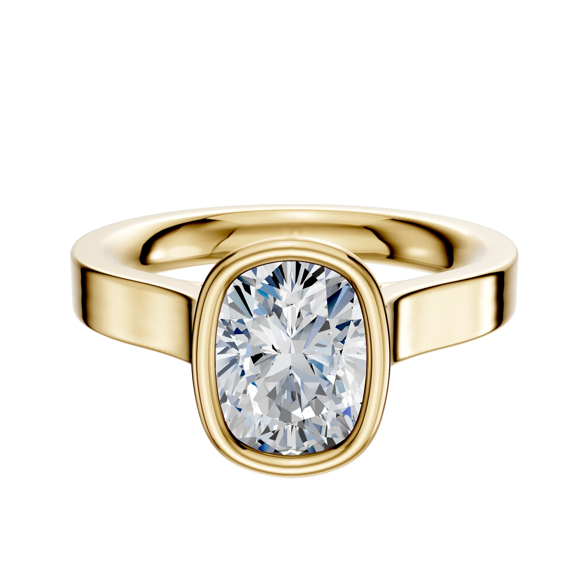 18K Yellow Gold Bezel Full Bezel North/South Cathedral Flat 3.0mm Engagement Ring