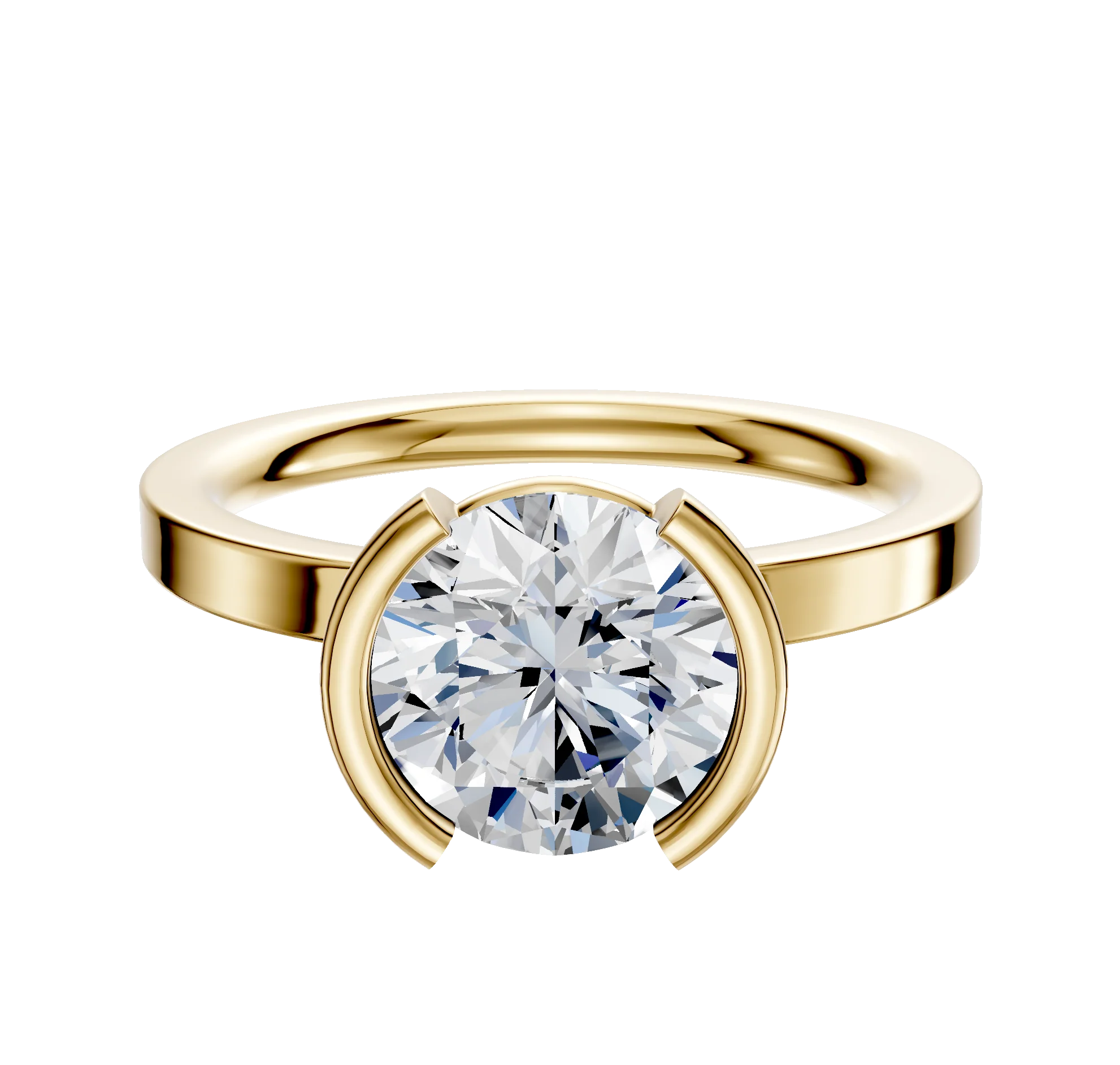 18K Yellow Gold Bezel Half Bezel North/South Classic Flat 2.0mm Engagement Ring