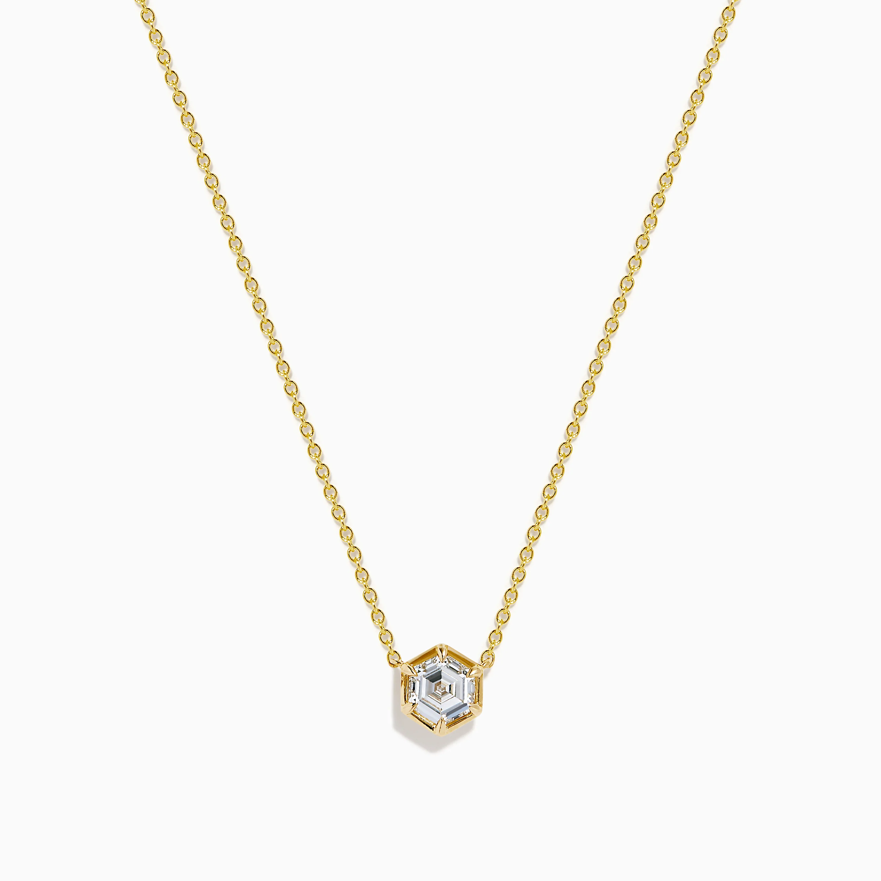 Lab Grown Diamond 1.00ct Hexagon Solitaire Necklace in 14K Yellow Gold