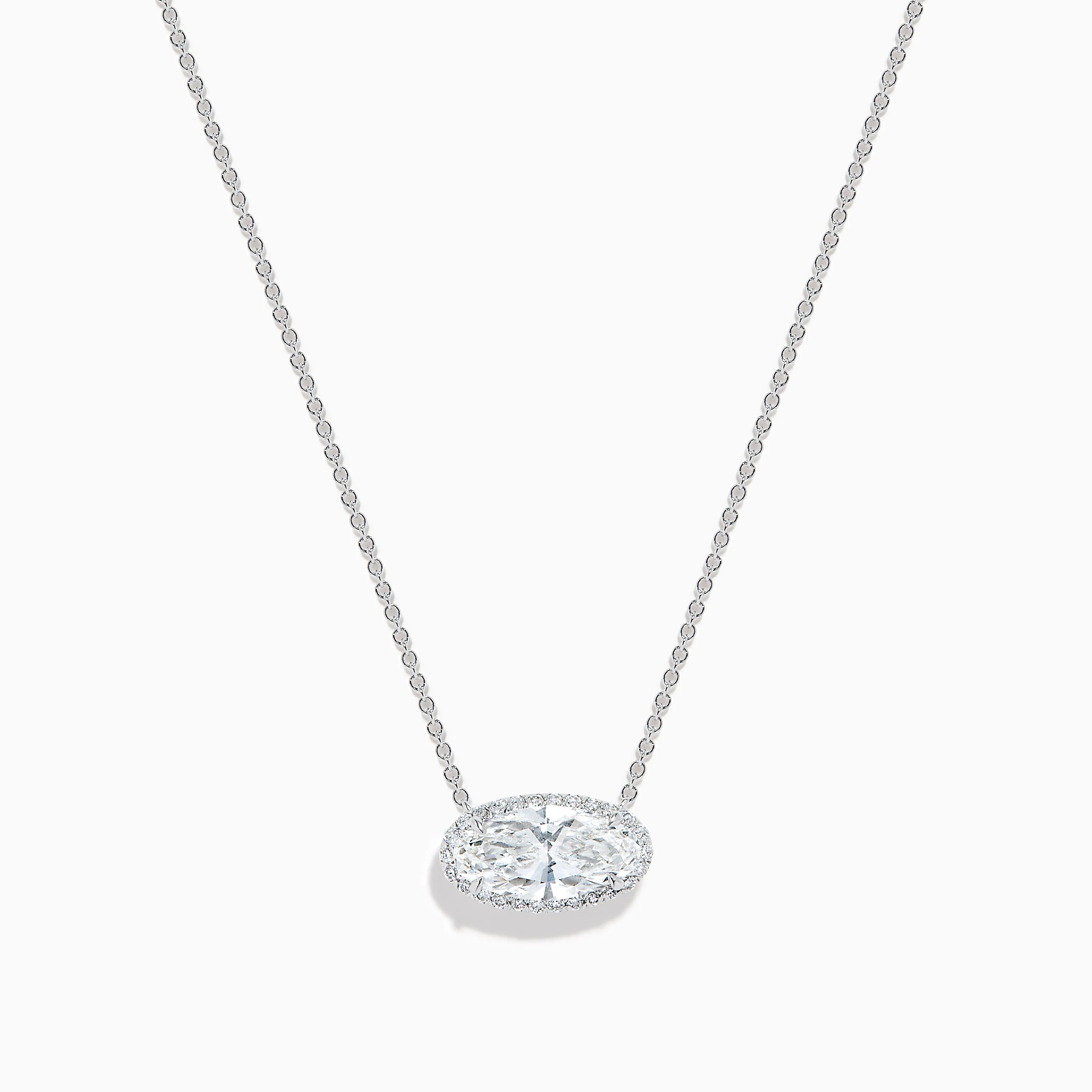 Lab Grown Diamond East-West Oval Halo Necklace in 14K White Gold