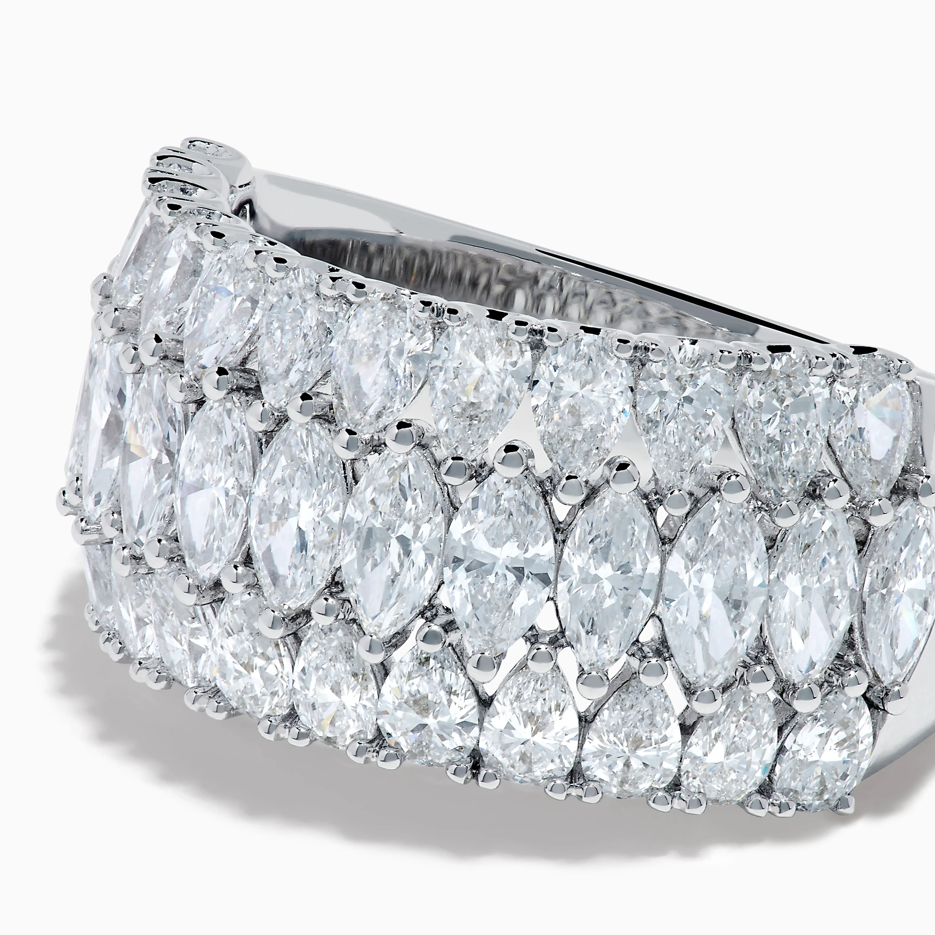 Lab Grown Pear and Marquise Diamond Wide Band Ring in 14K White Gold - Image 2