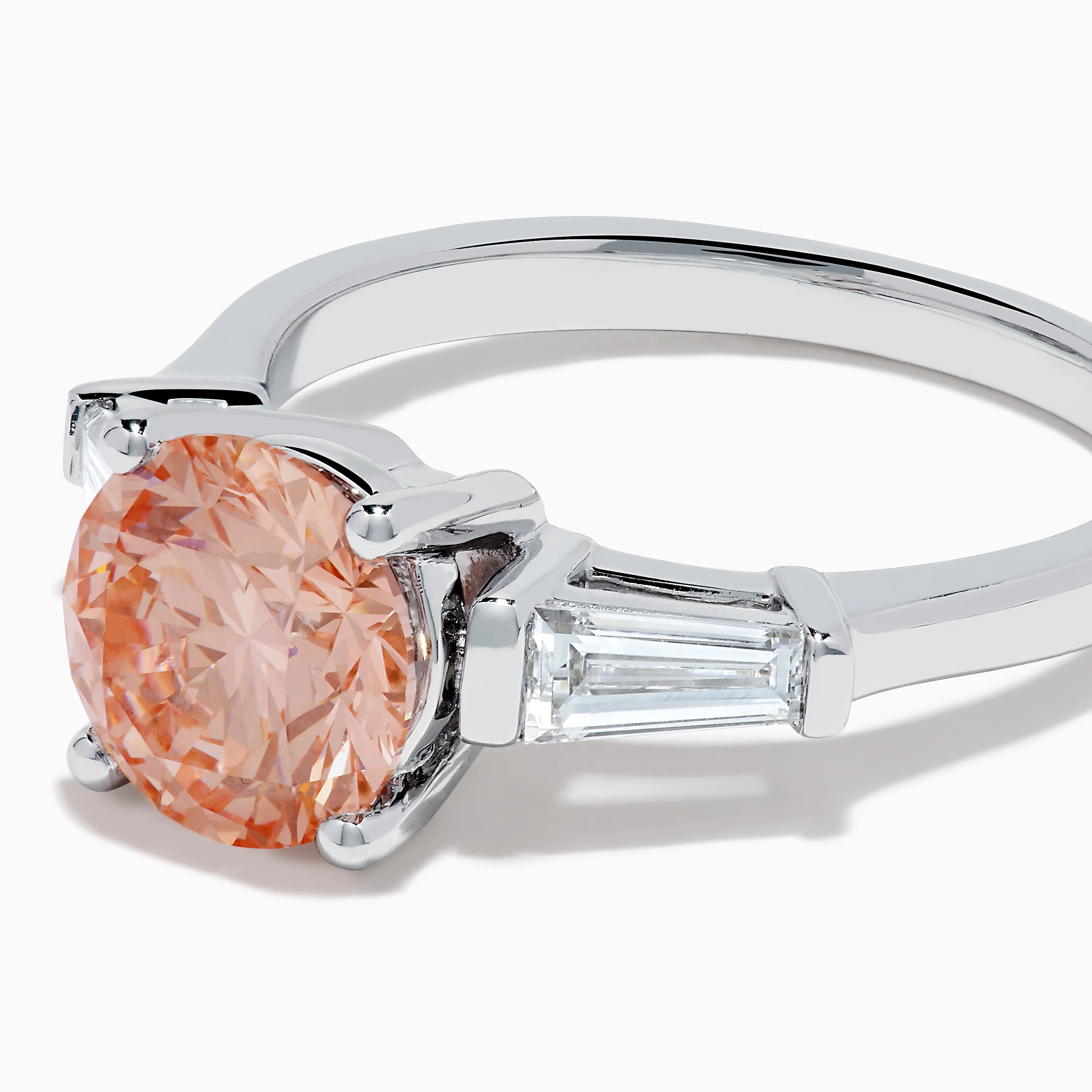 Lab Grown Pink and White Diamond 3 Stone Ring in 14K White Gold - Image 2