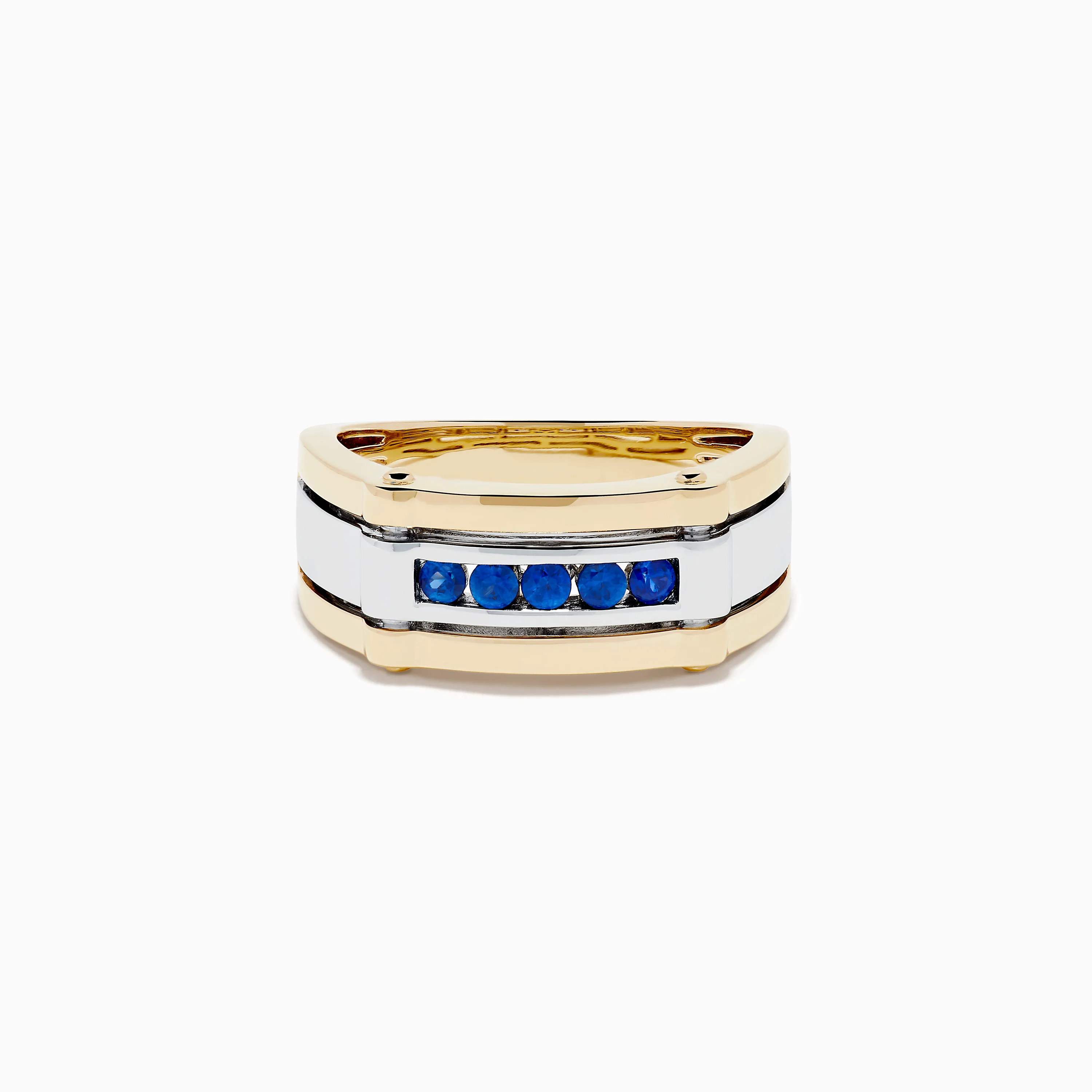 Men's 14K Two Tone Gold Blue Sapphire Channel Set Ring