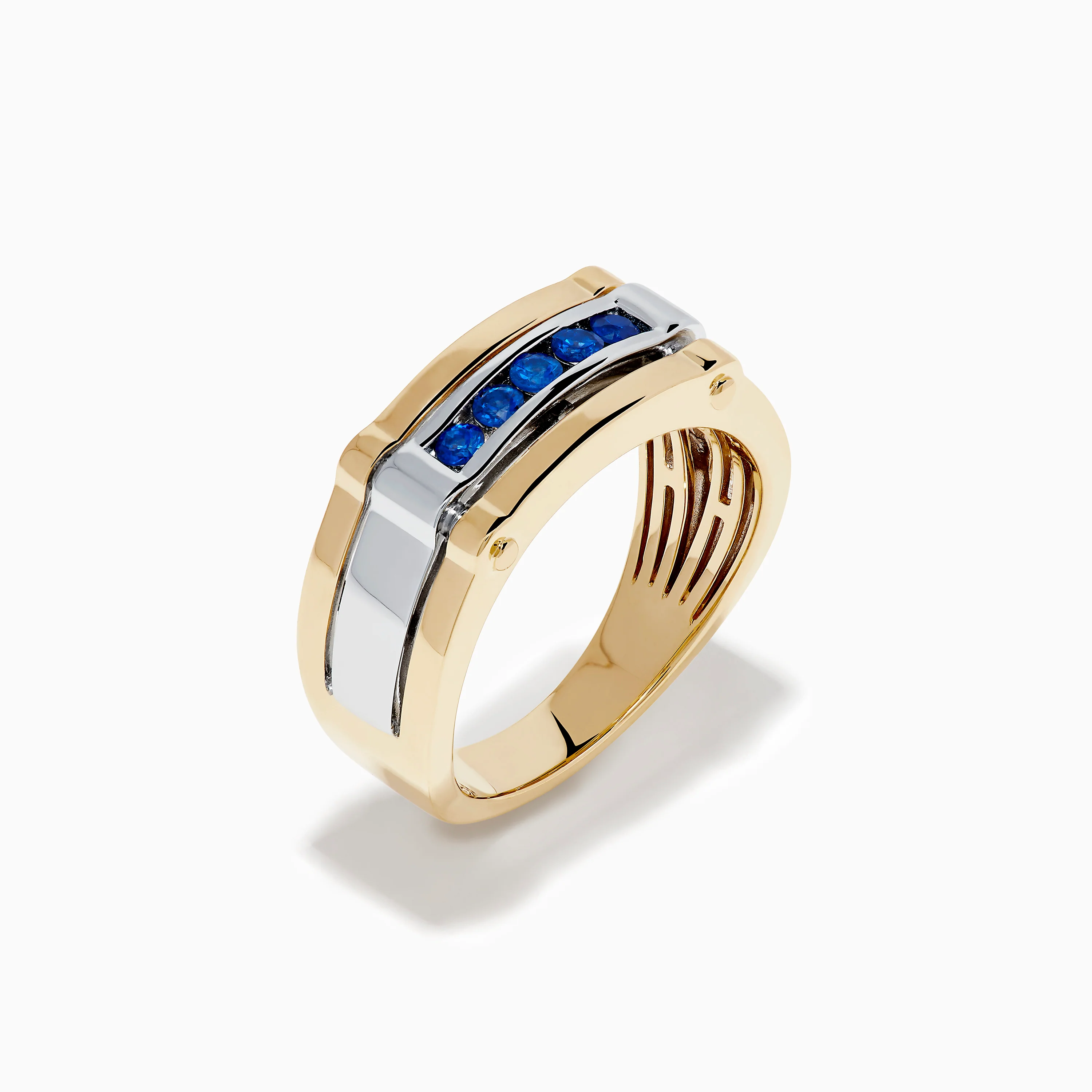 Men's 14K Two Tone Gold Blue Sapphire Channel Set Ring - Image 4