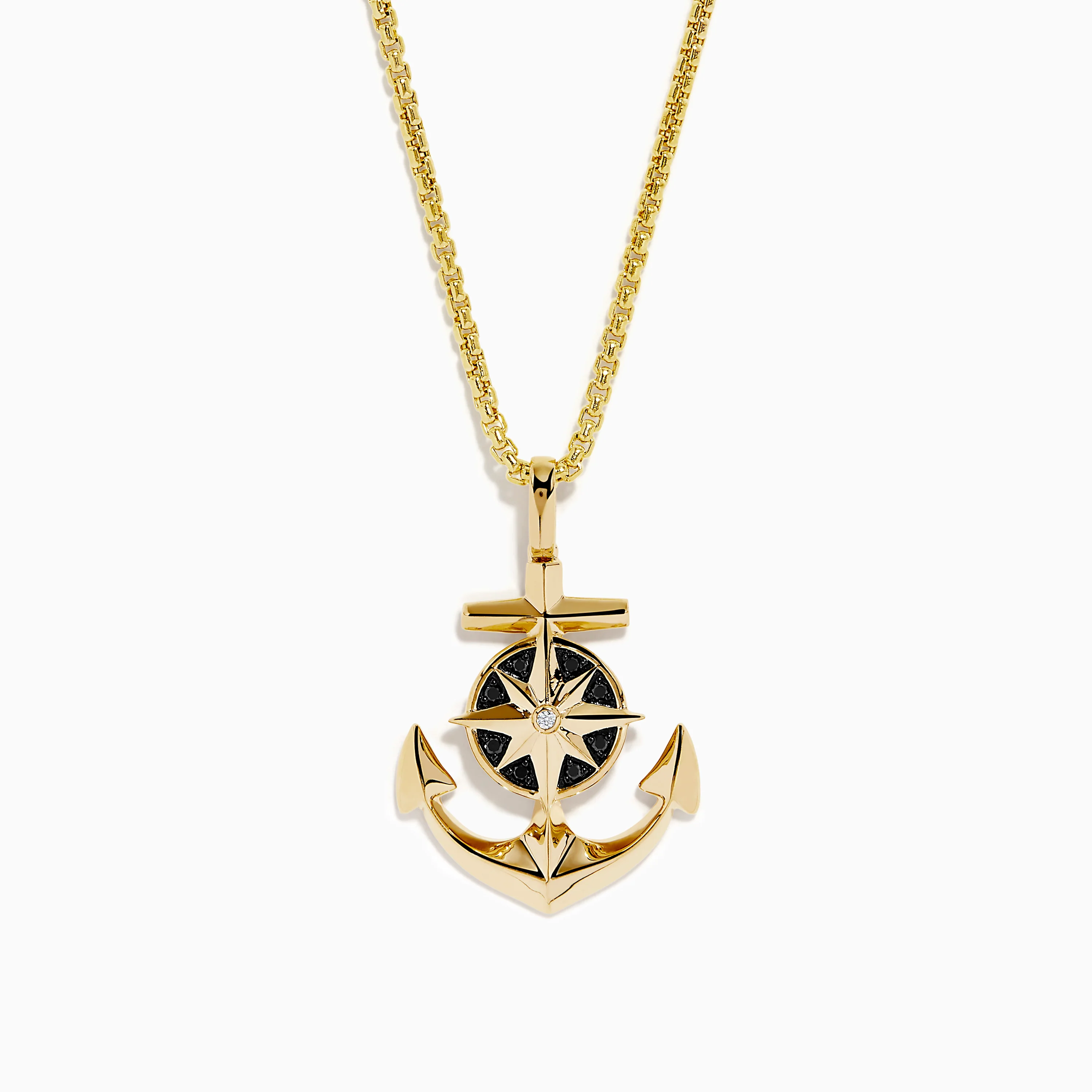 Men's 14K Yellow Gold Black and White Diamond Anchor Pendant