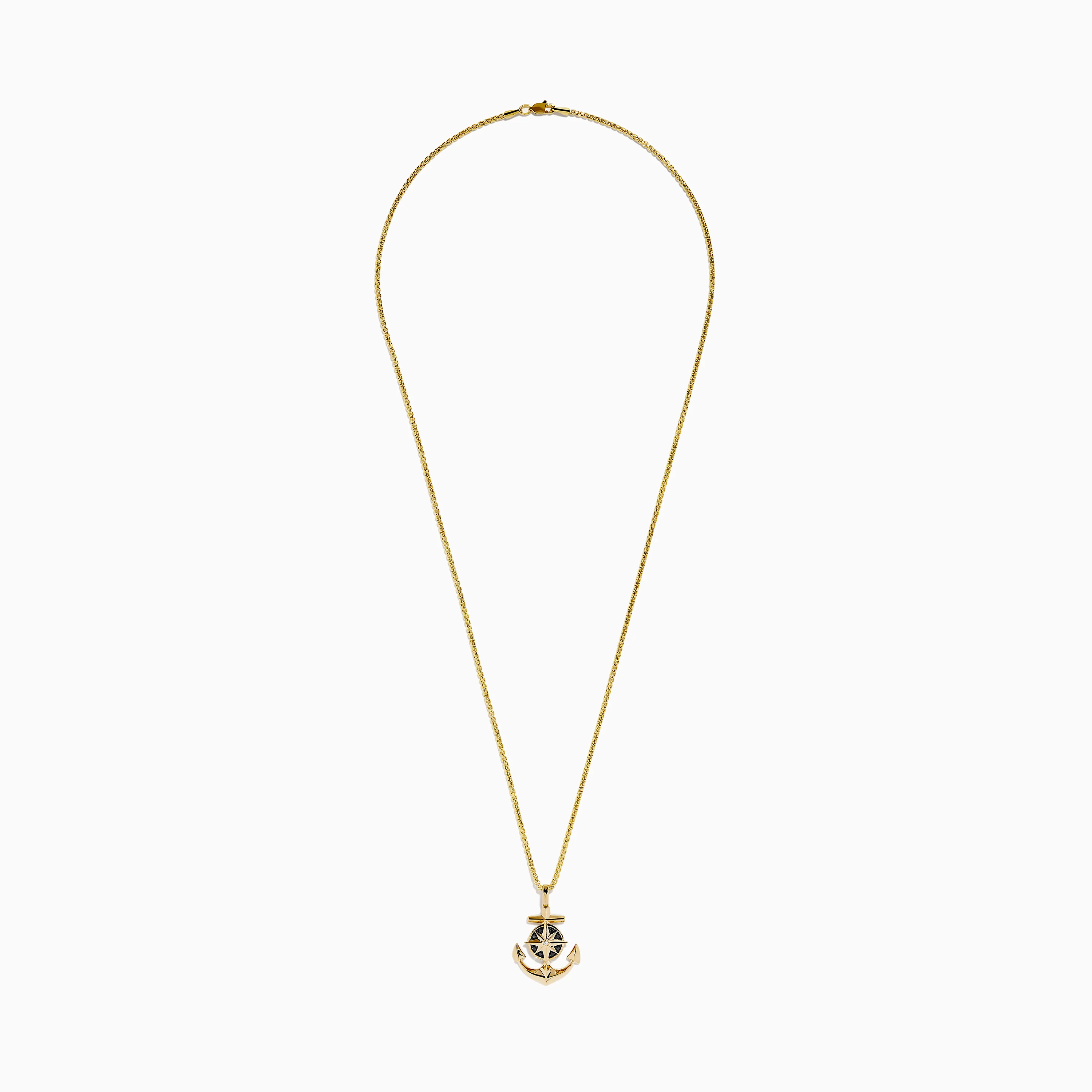 Men's 14K Yellow Gold Black and White Diamond Anchor Pendant - Image 3