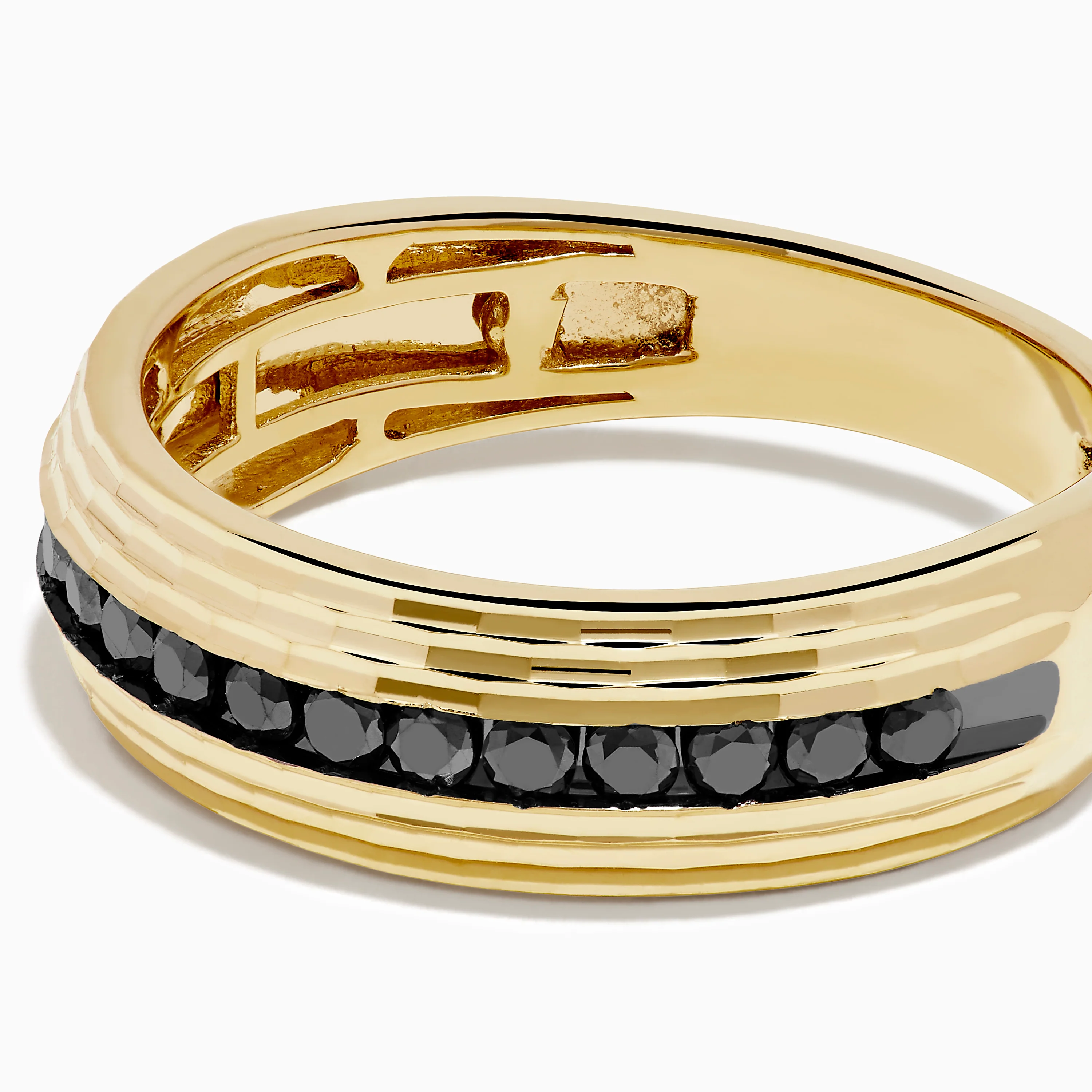 Men's 14K Yellow Gold Black Diamond Textured Ring - Image 2