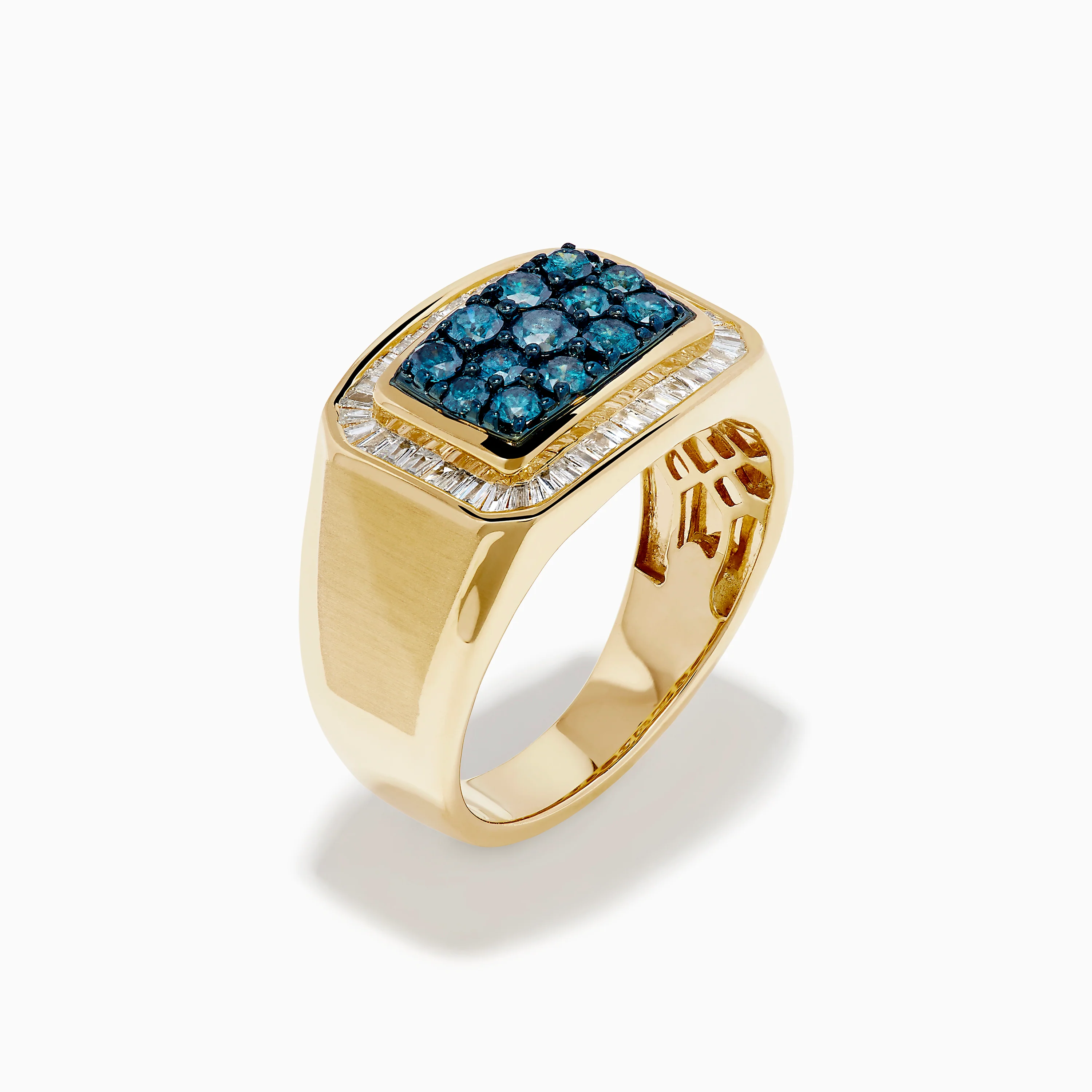 Men's 14K Yellow Gold Blue Diamond Signet Ring with White Diamond Halo - Image 4
