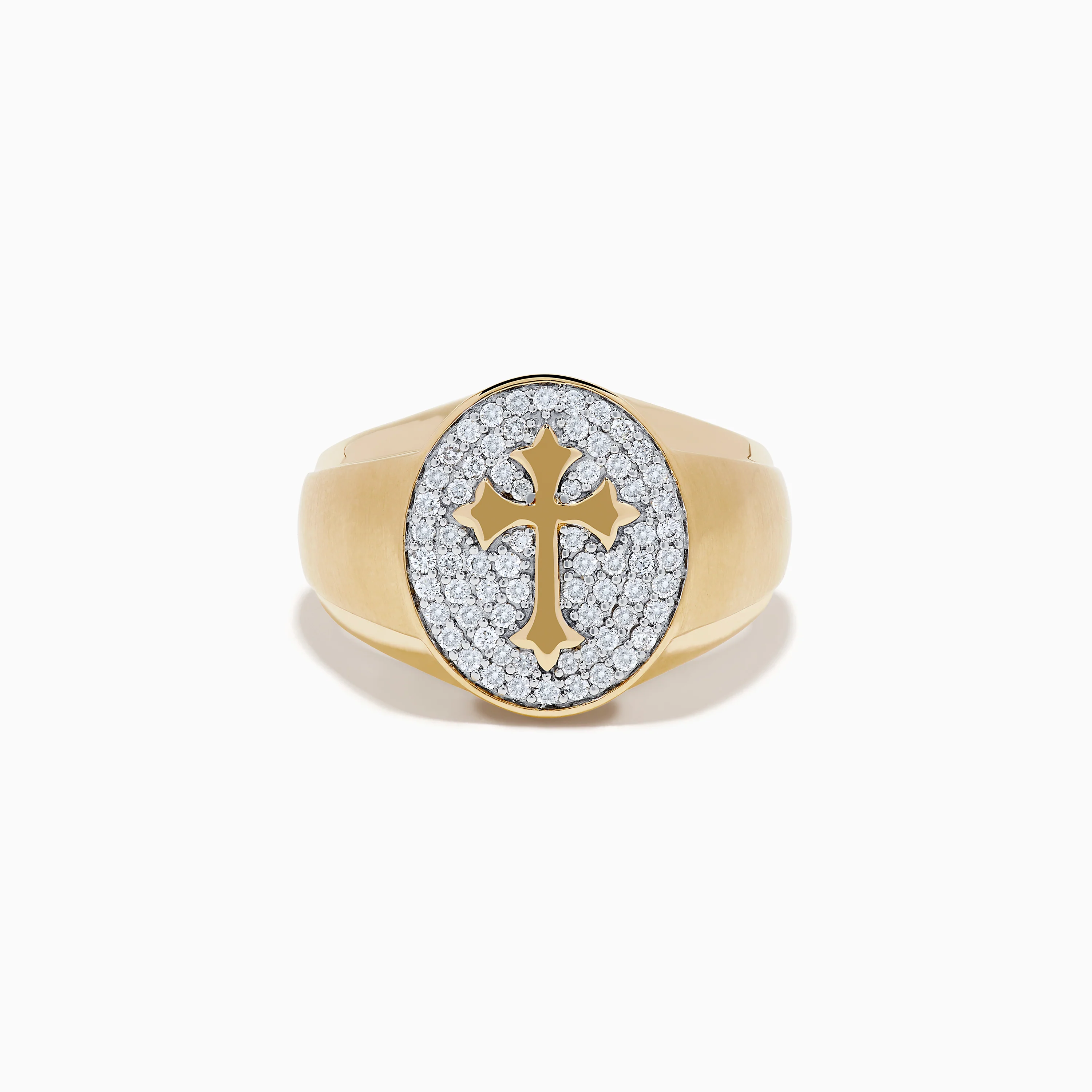 Men's 14K Yellow Gold Diamond Cross Signet Ring