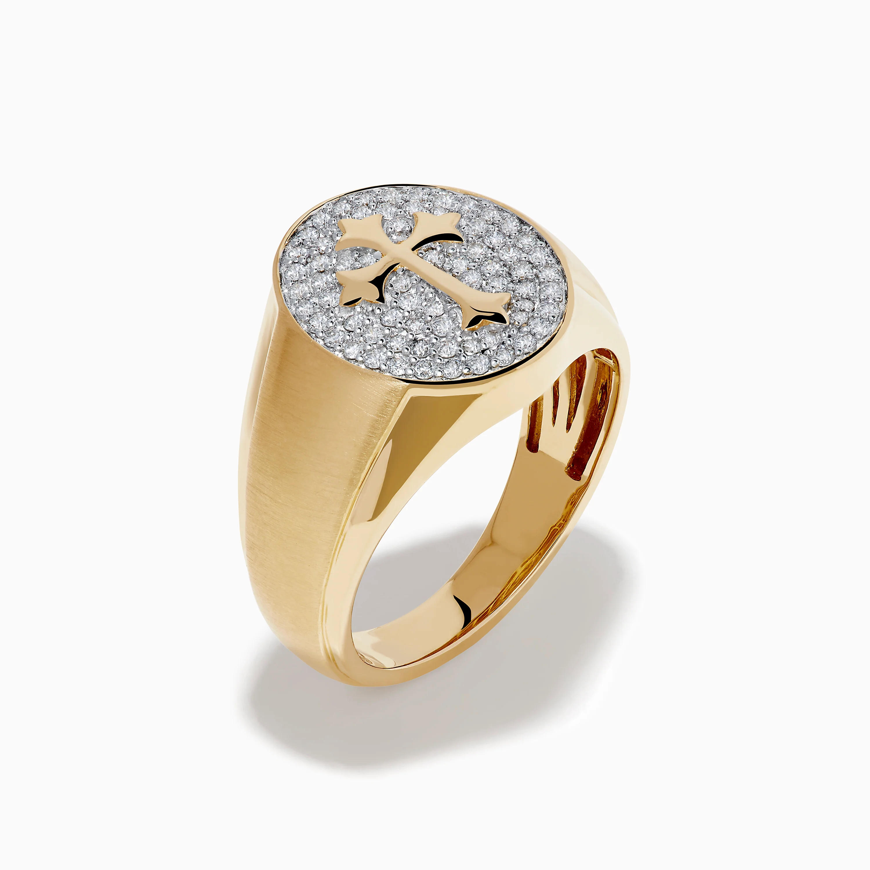 Men's 14K Yellow Gold Diamond Cross Signet Ring - Image 4