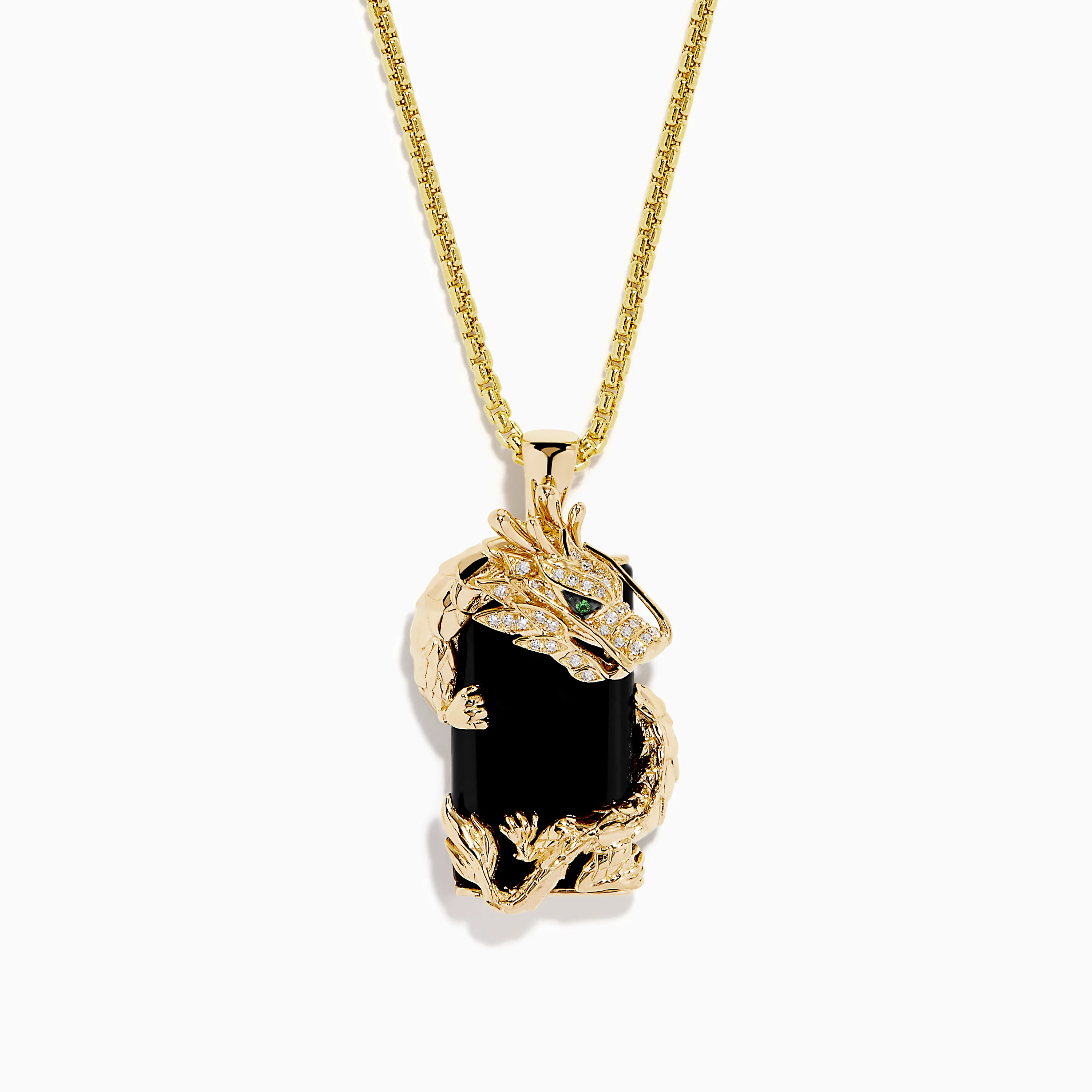Men's 14K Yellow Gold Onyx and Diamond Dragon Dog Tag Pendant