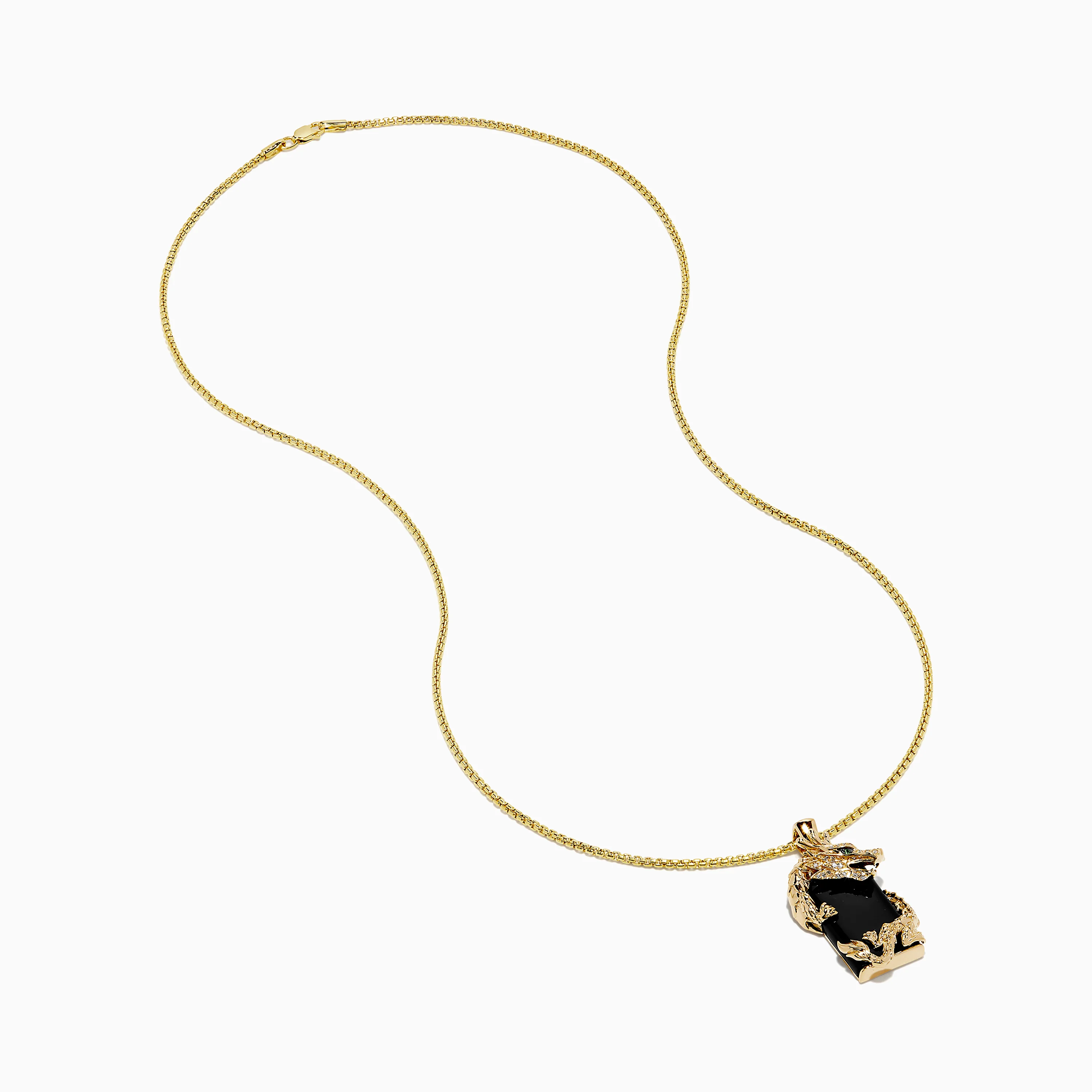 Men's 14K Yellow Gold Onyx and Diamond Dragon Dog Tag Pendant - Image 2