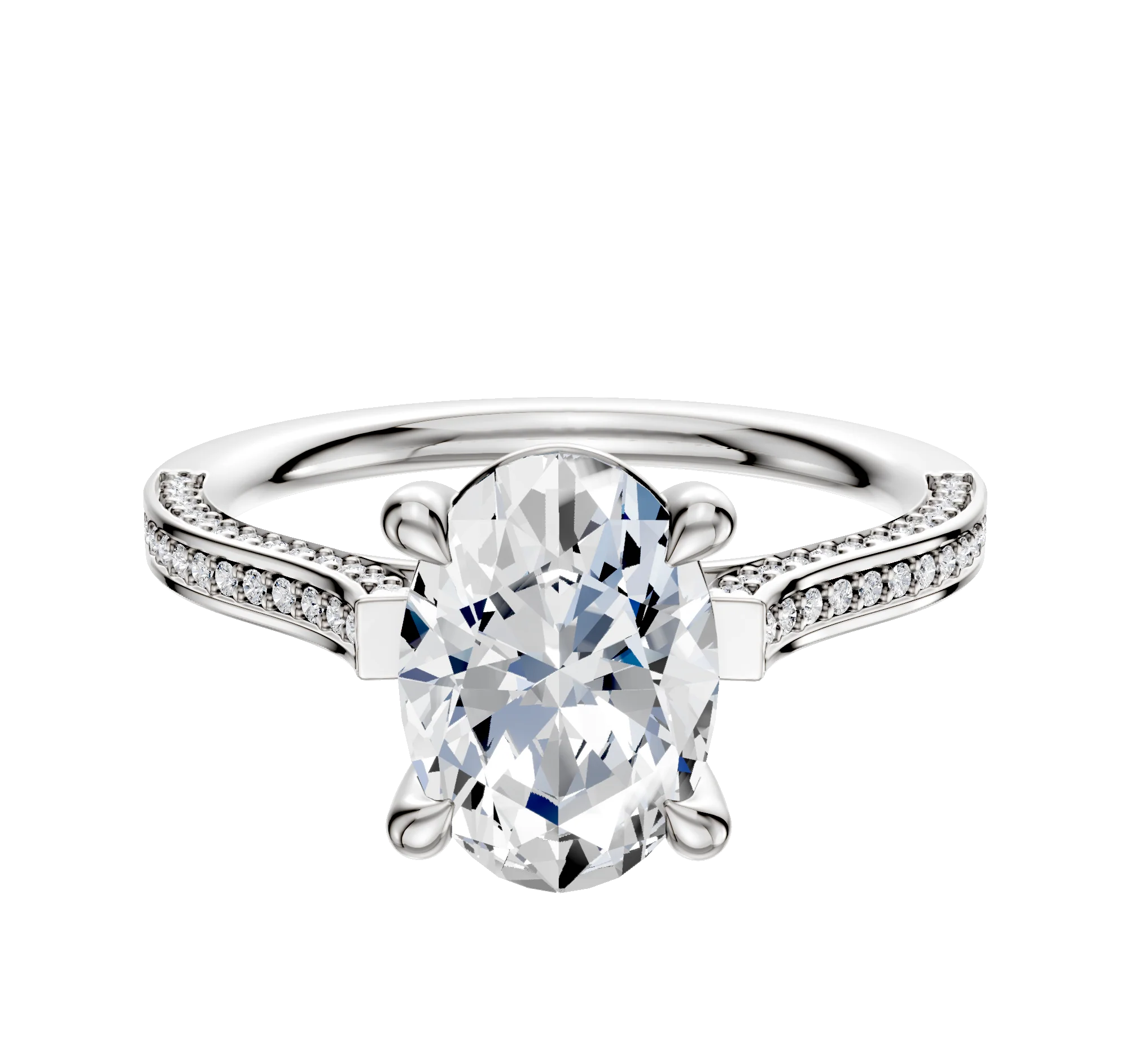 Platinum 4 Prong Basket Cathedral Flat 3-Row-Pave 2.0mm Engagement Ring