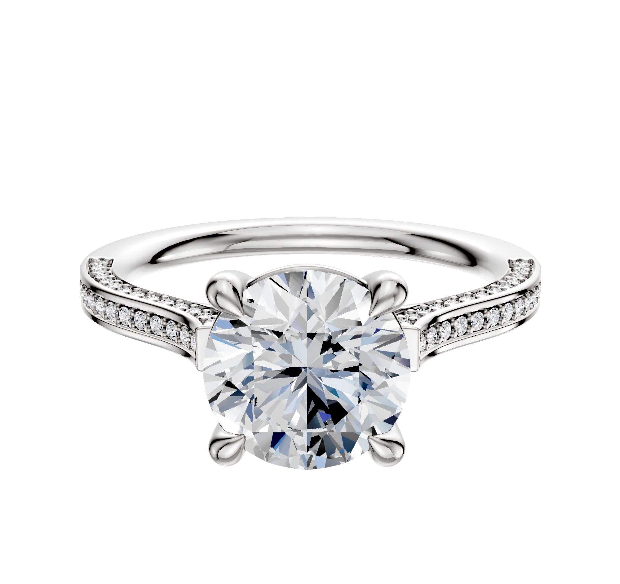 Platinum 4 Prong Basket Cathedral Flat 3-Row-Pave 2.0mm Engagement Ring