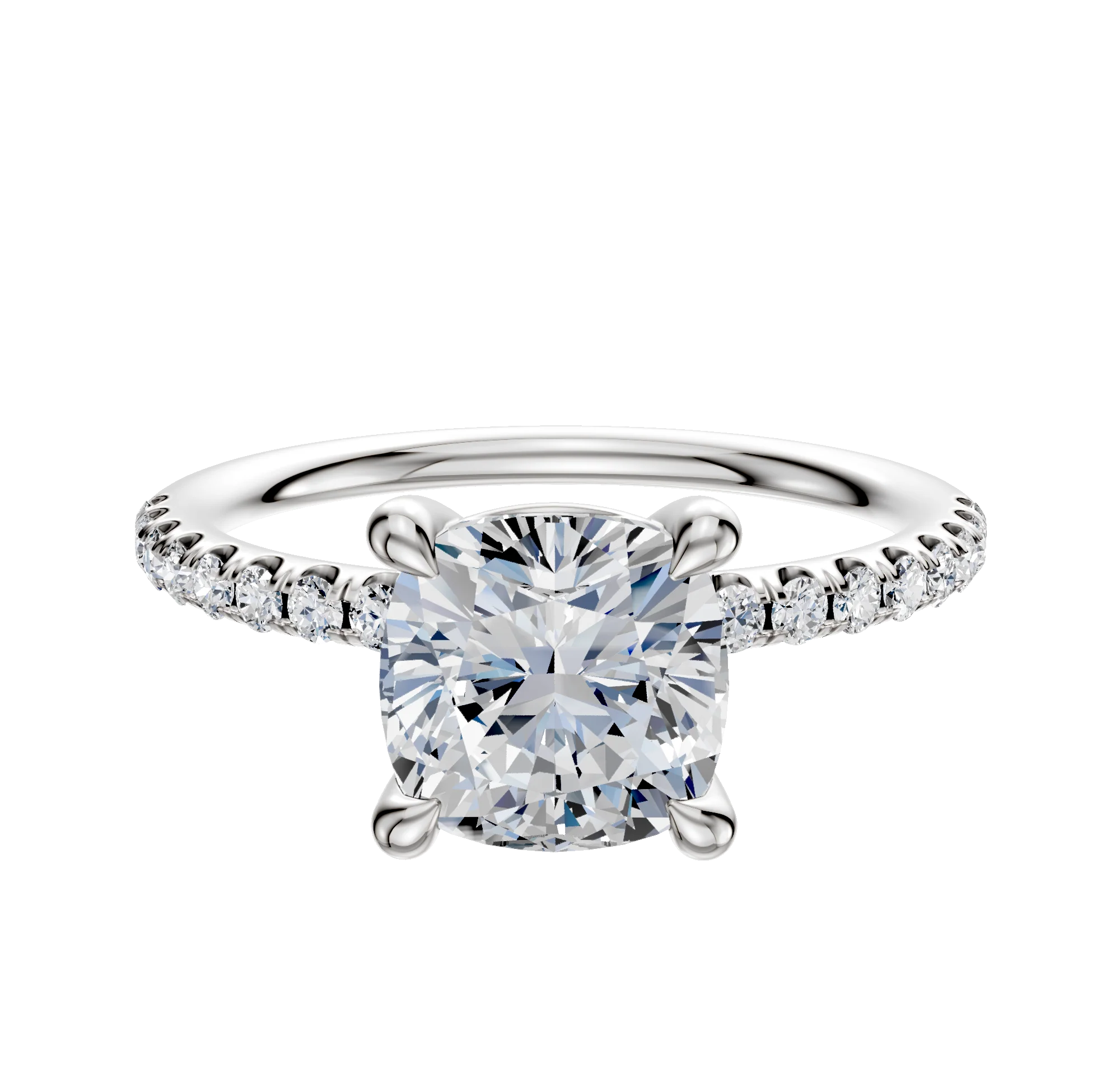 Platinum 4 Prong Basket Classic Dome 1-Row-Pave 2.5mm Engagement Ring