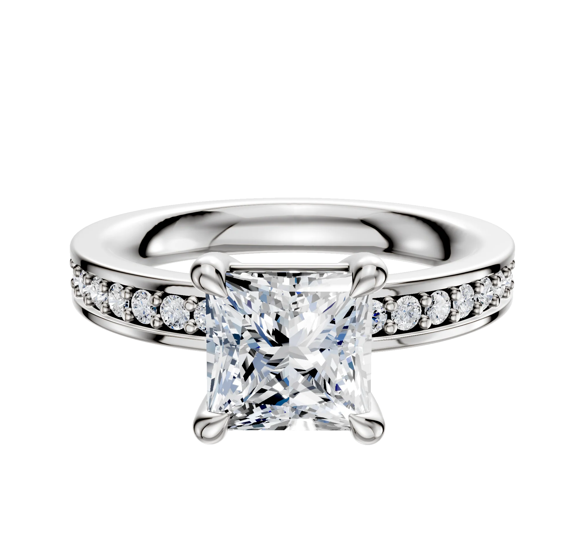 Platinum 4 Prong Basket Classic Flat 1-Row-Pave 2.5mm Engagement Ring