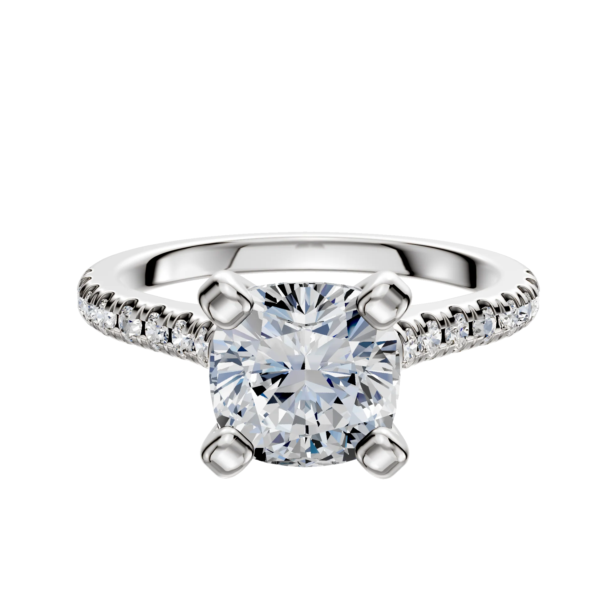Platinum 4 Prong Cathedral Dome 1-Row-Pave 2.5mm Engagement Ring